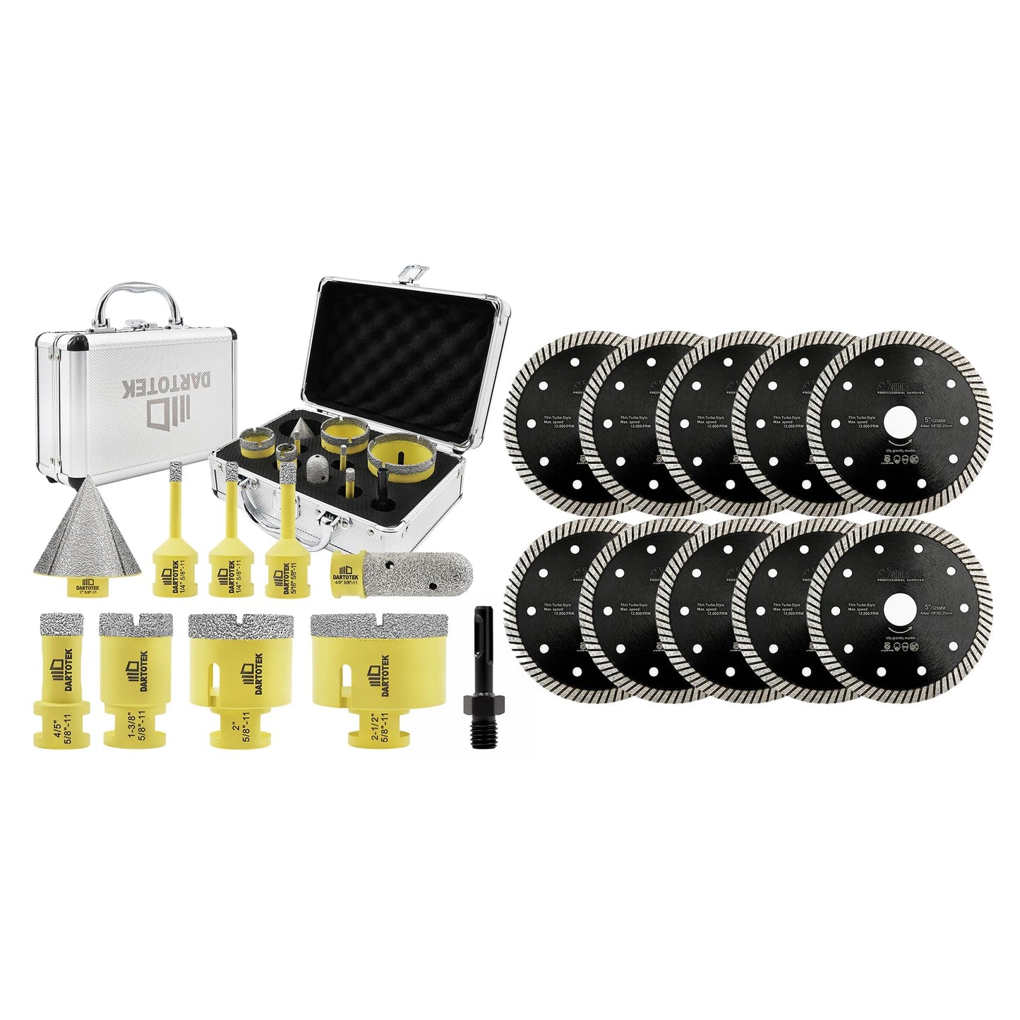 Diamond Core Drill Bits Set 10PCS - DARTOTEK Tile Hole Saw Kit (6/6/8/20/35/50/65mm/20mm/2 SDS for Porcelain, Ceramic Tile, Granite, Marble, Masonry