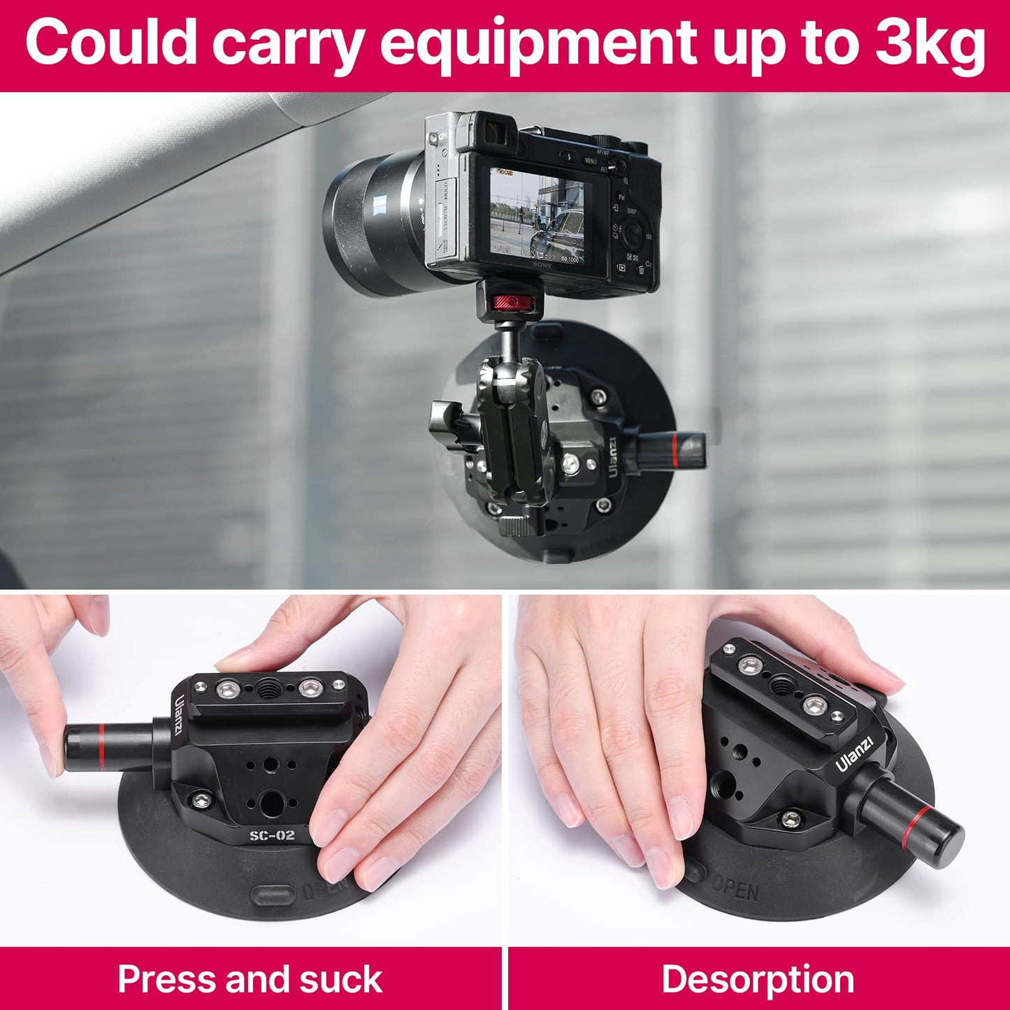 ULANZI SC-02 Suction Mount 4.5'', Magic Arm Bracket for DSLR Cameras Action Camera Video Shooting Filming, Compatible with DJI OSMO Pocket 3 Pocket 4/Insta 360 x5/OSMO 360/Sony/Xtra Action Cameras