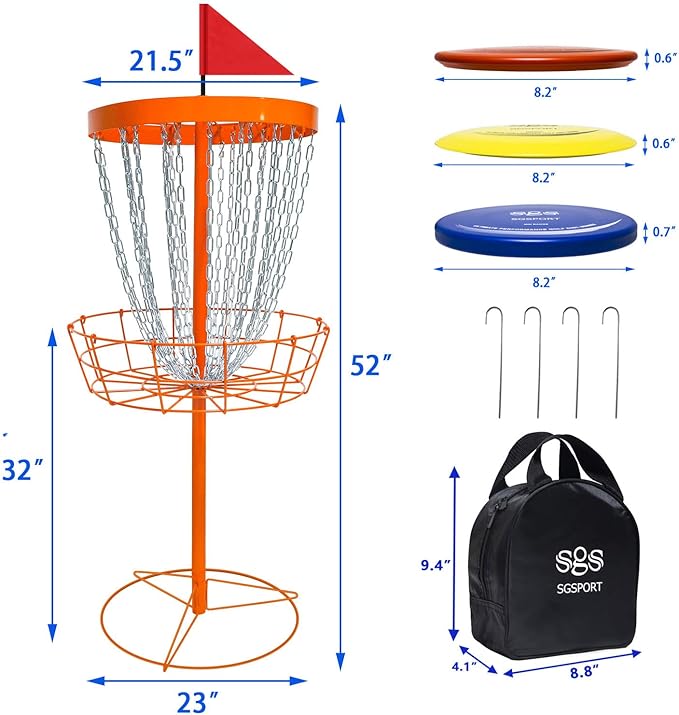 Disc Golf Basket with Discs | Portable Disc Golf Target with Heavy Duty 24-Chains Disc Golf Course Basket, Come with 6pcs Disc Golf Discs with Carry Bag
