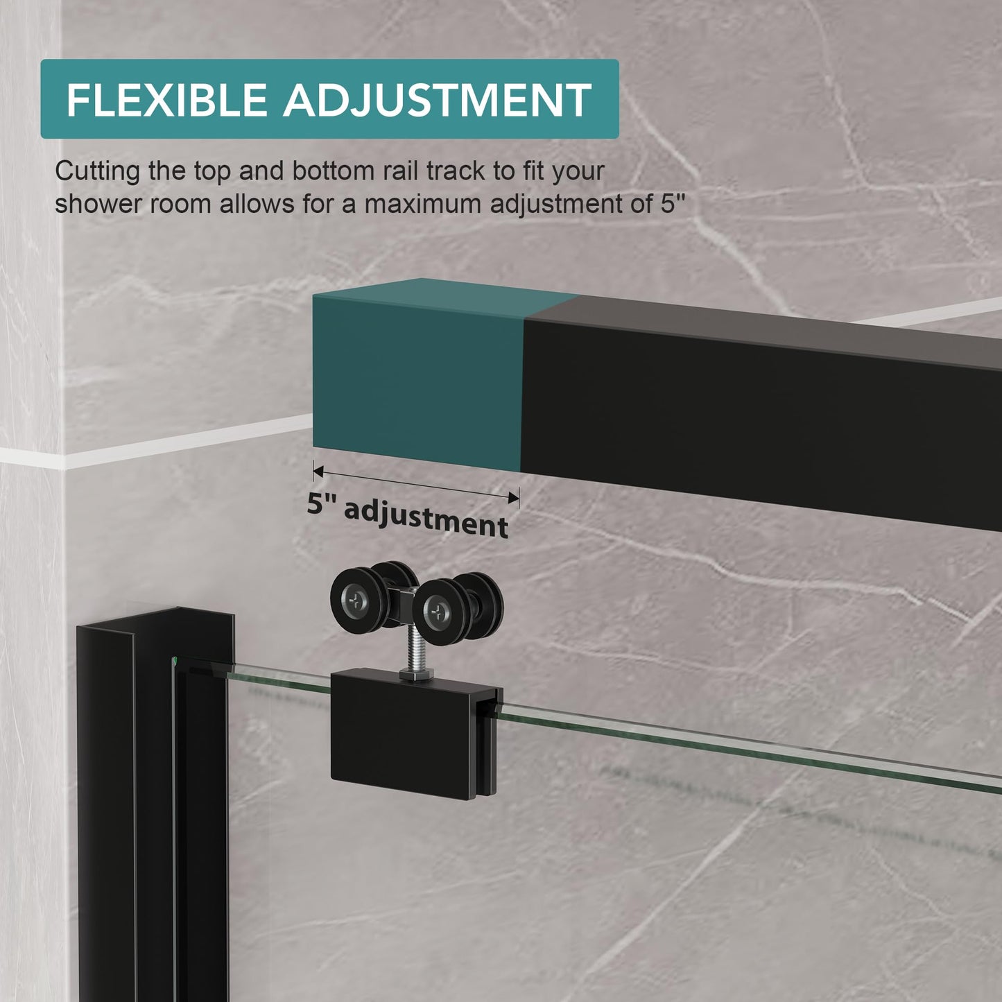 KPUY Glass Shower Door, 49-54" W x 76" H Semi-Frameless Double Sliding Shower Door, 1/4" (6mm) Thick Tempered Clear Glass with Explosion-Proof Film Nano Coating, Matte Black