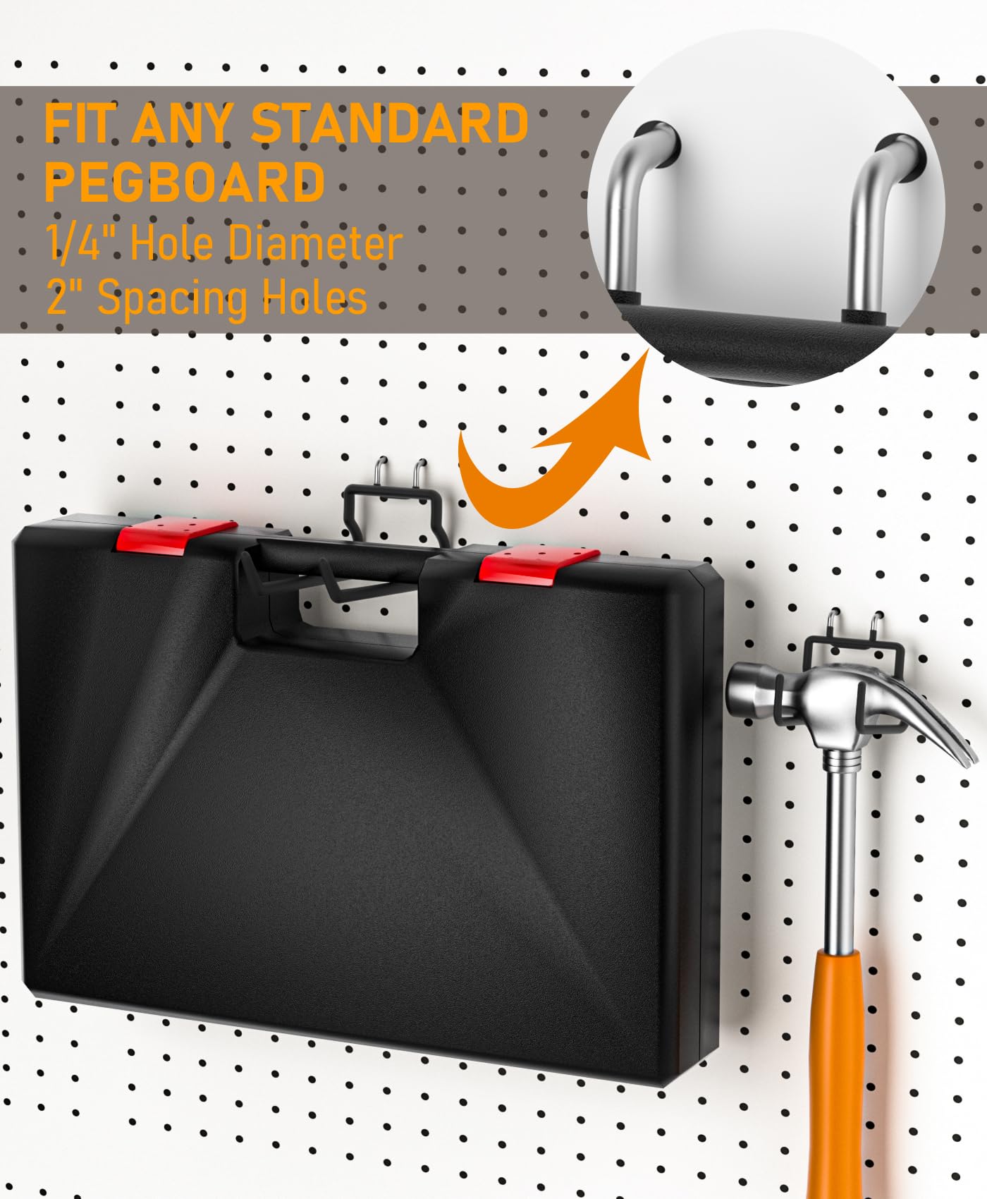 INCLY 10 Pack Heavy Duty Pegboard Hooks, 1/4" Pegboard Drill Holder Tool Utility Hooks, Peg Board Tool Hangers Accessories for Hanging Power Tools, Drill, Hammer, Workbench, Garage