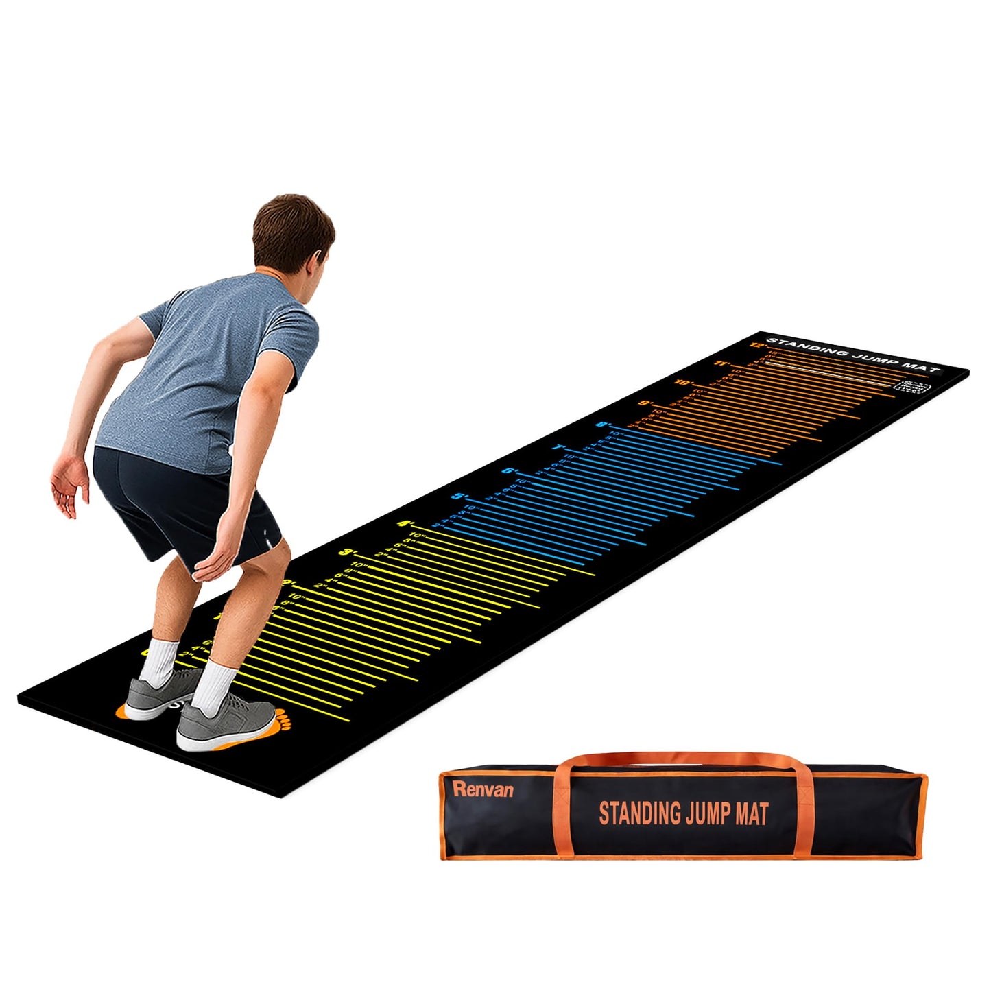 Standing Long Jump Mat, Non Slip Broad Jump Measurement Mat with Storage Bag, Sports Training Mats for Gym, School Athletics & Home Workout