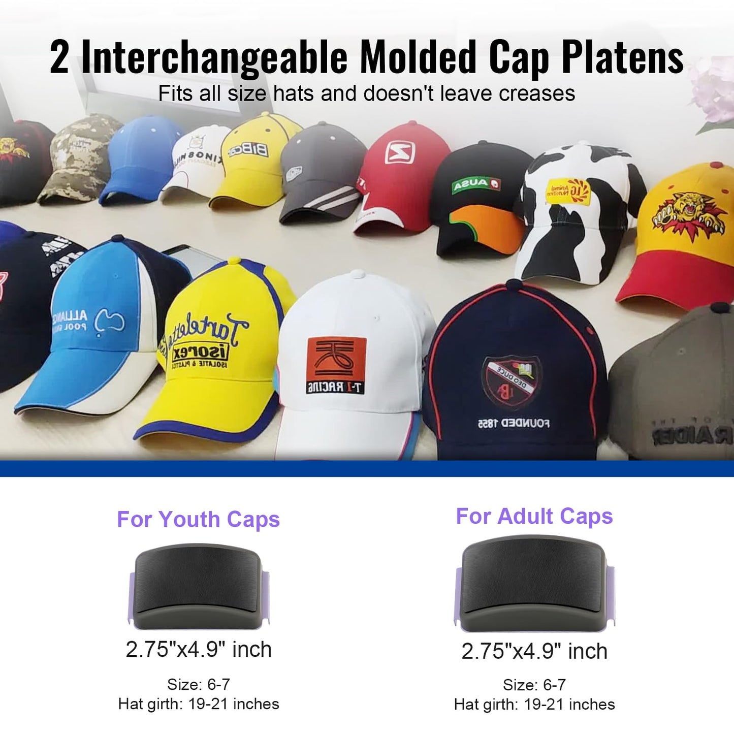UOKRR Hat Press Machine - Hat Heat Press Machine for Caps with Precise Temp Timer & 2 Interchangeable Platens for HTV & Sublimation Projects
