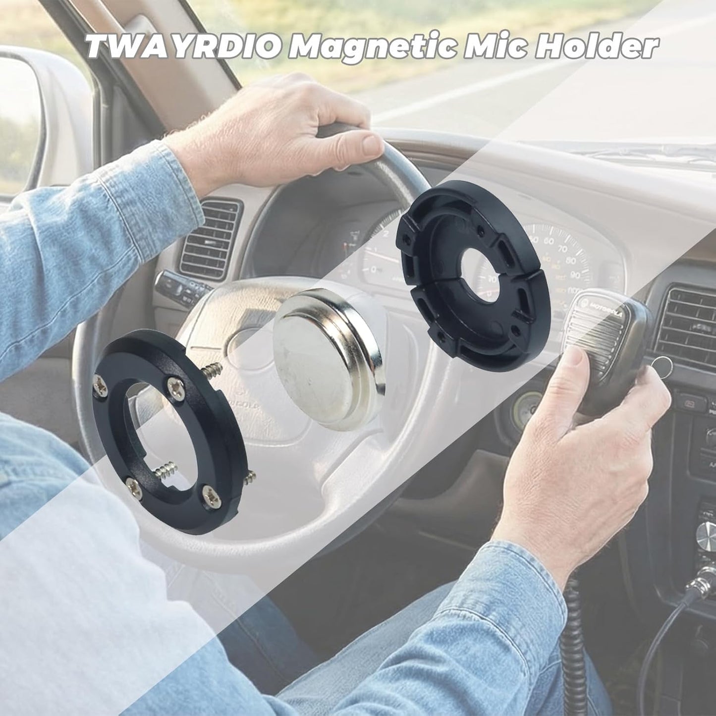 2-Pack, TWAYRDIO Magnetic Radio Mic Holder Mobile Microphone Magnet Mount, CB Mic Hanger, for Motorola Kenwood Mics