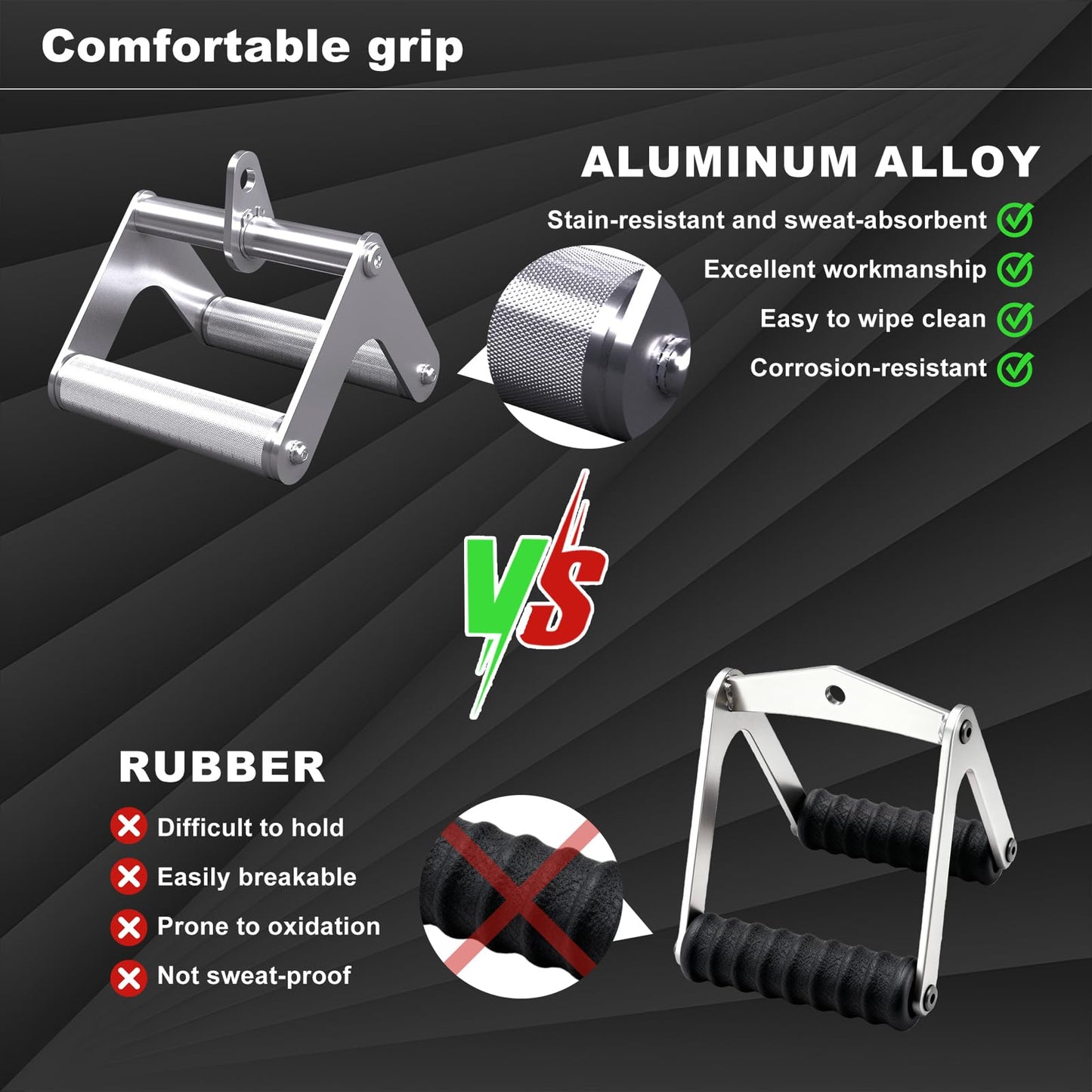 Mochantum Double D Row Handle Cable Attachment, Stainless Steel V Bar with Non-Slip Aluminum Grip for Home Gym Cable Machine, LAT Pulldown & Back Training