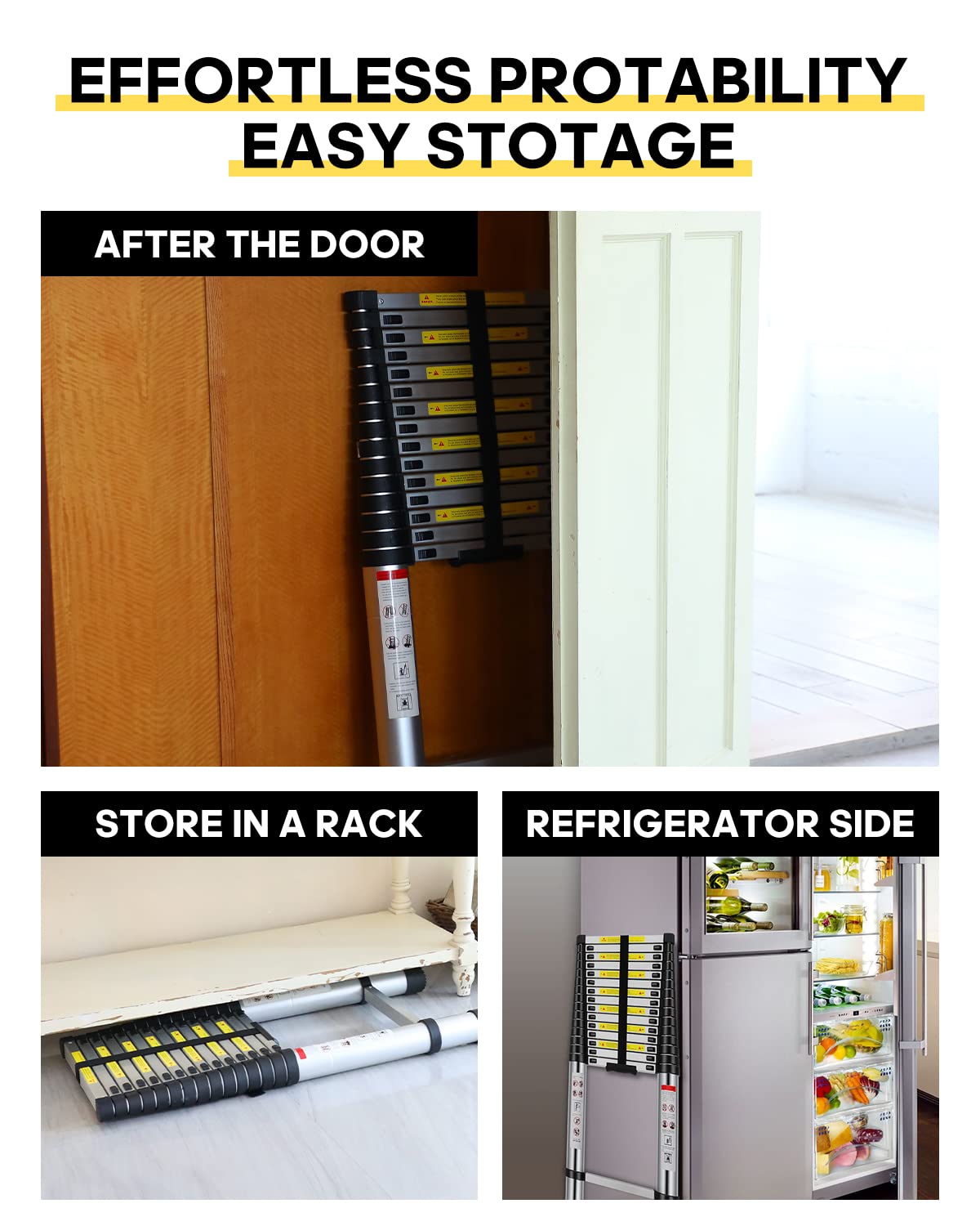 Telescoping Ladder 20.3 FT, Extension Aluminum Alloy Folding Telescopic Ladder with Locking Mechanism, Multi-Purpose Collapsible Ladder for Household Or RV Outdoor Work, Heavy Duty 330 lbs Load