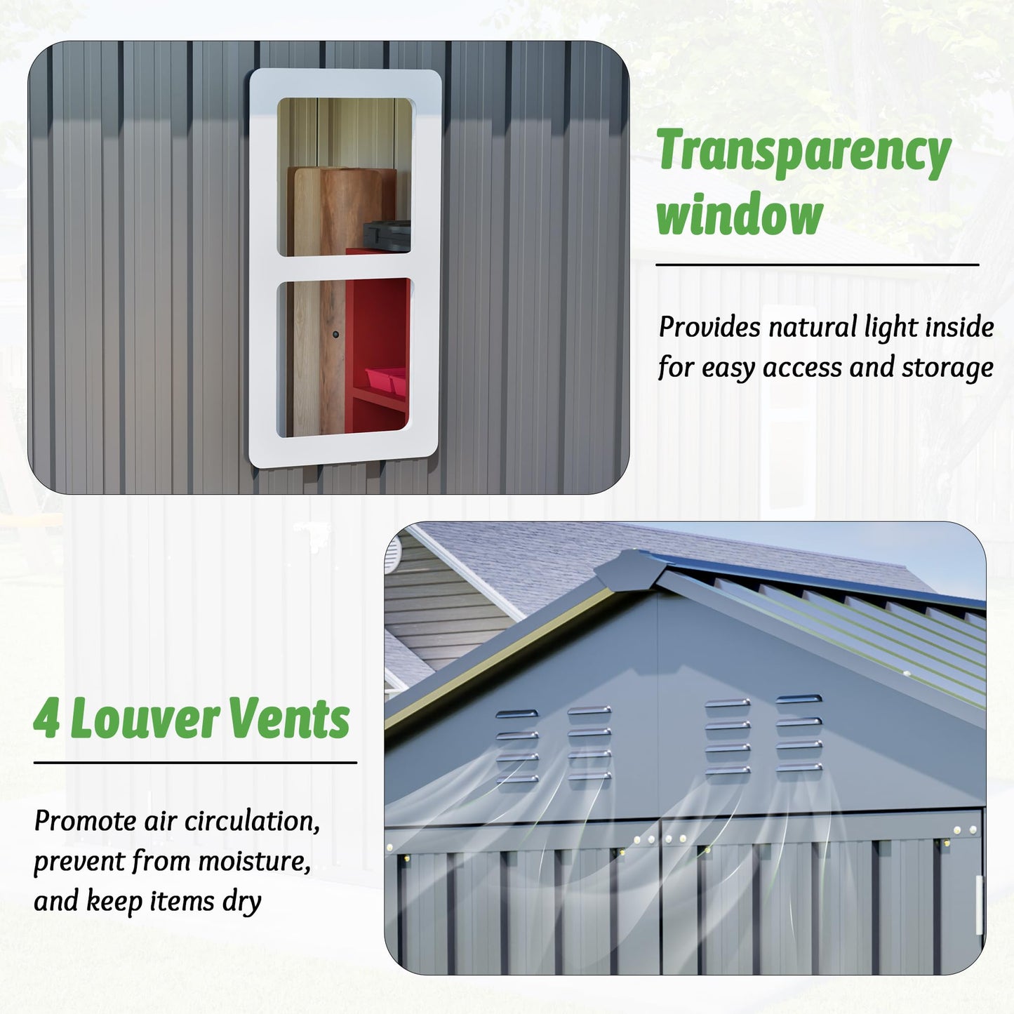 6x6 FT Outdoor Storage Shed with Lockable Doors & Sloping Roof & Clear Window, Galvanized Steel Metal Garden Tool Shed for Backyard, Patio, Poolside