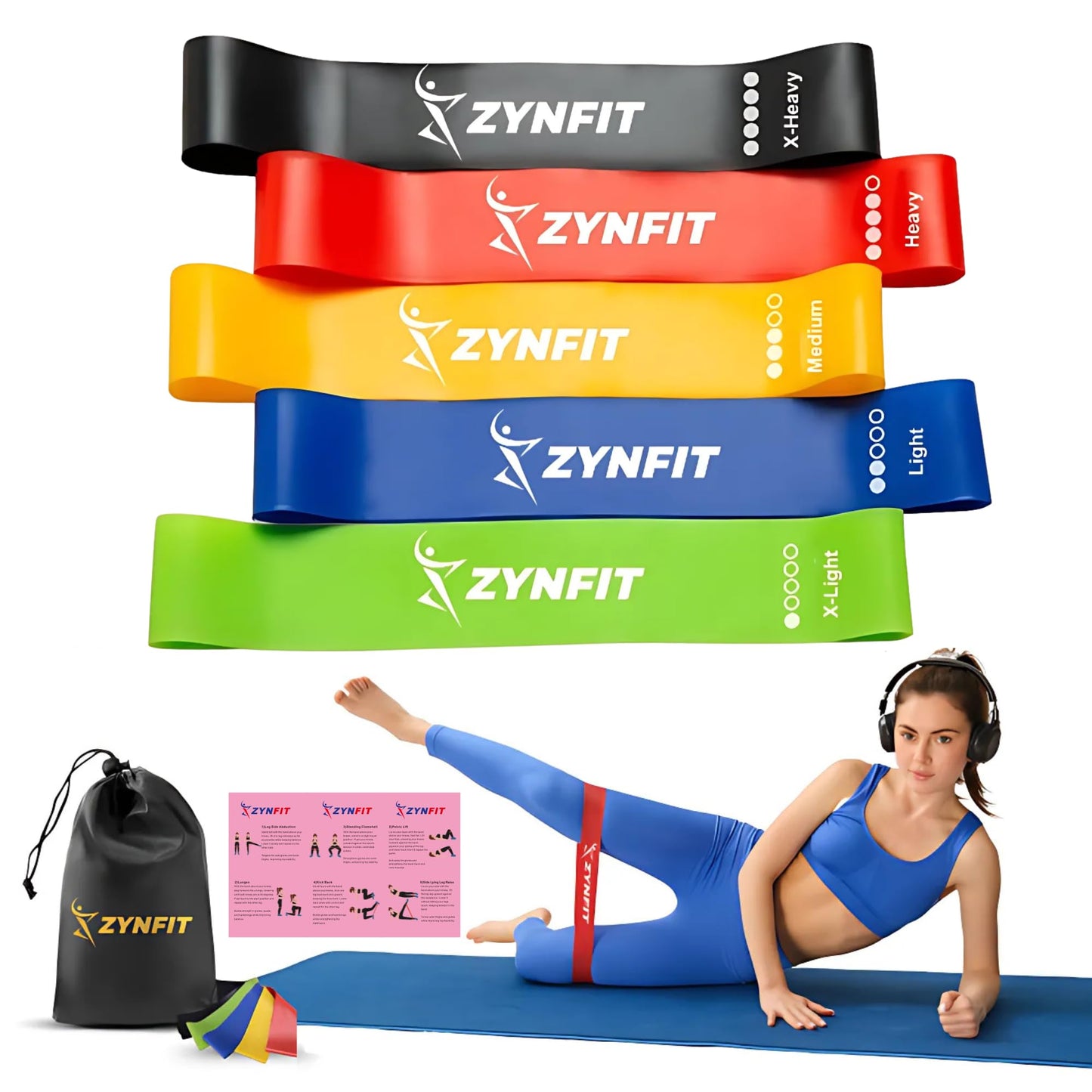 ZYNFIT Resistance Bands for Women, Exercise Bands, Resistance Bands for Working Out, Workout Bands, Physical Therapy Bands, Pilates Bands, Booty Bands for Women,