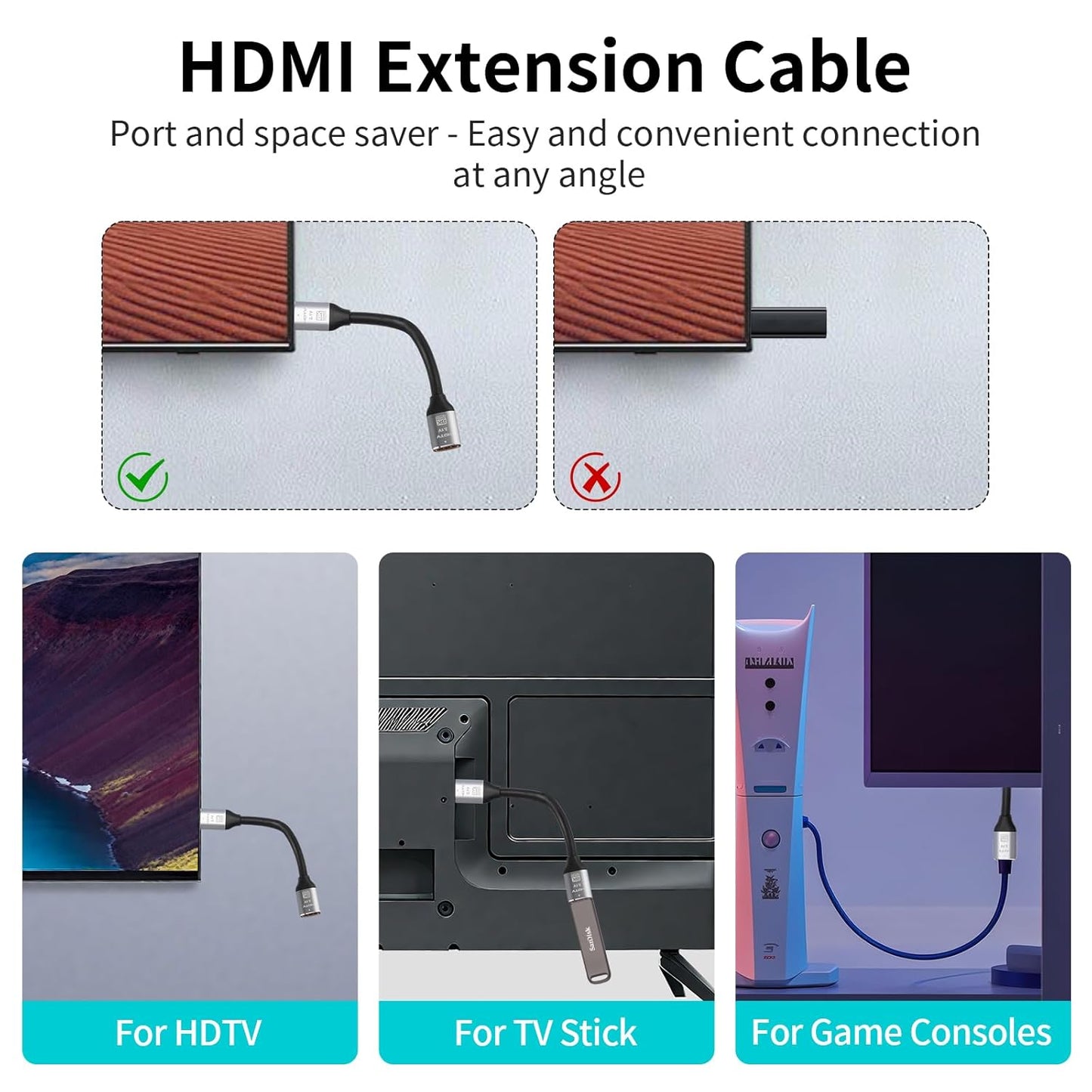 AIMHDUTY 8K 2-Pack, 1FT, PS5 PS4 HDMI Extension Cable HDMI Male to Female Adapter Extender Cord Compatible with Xbox