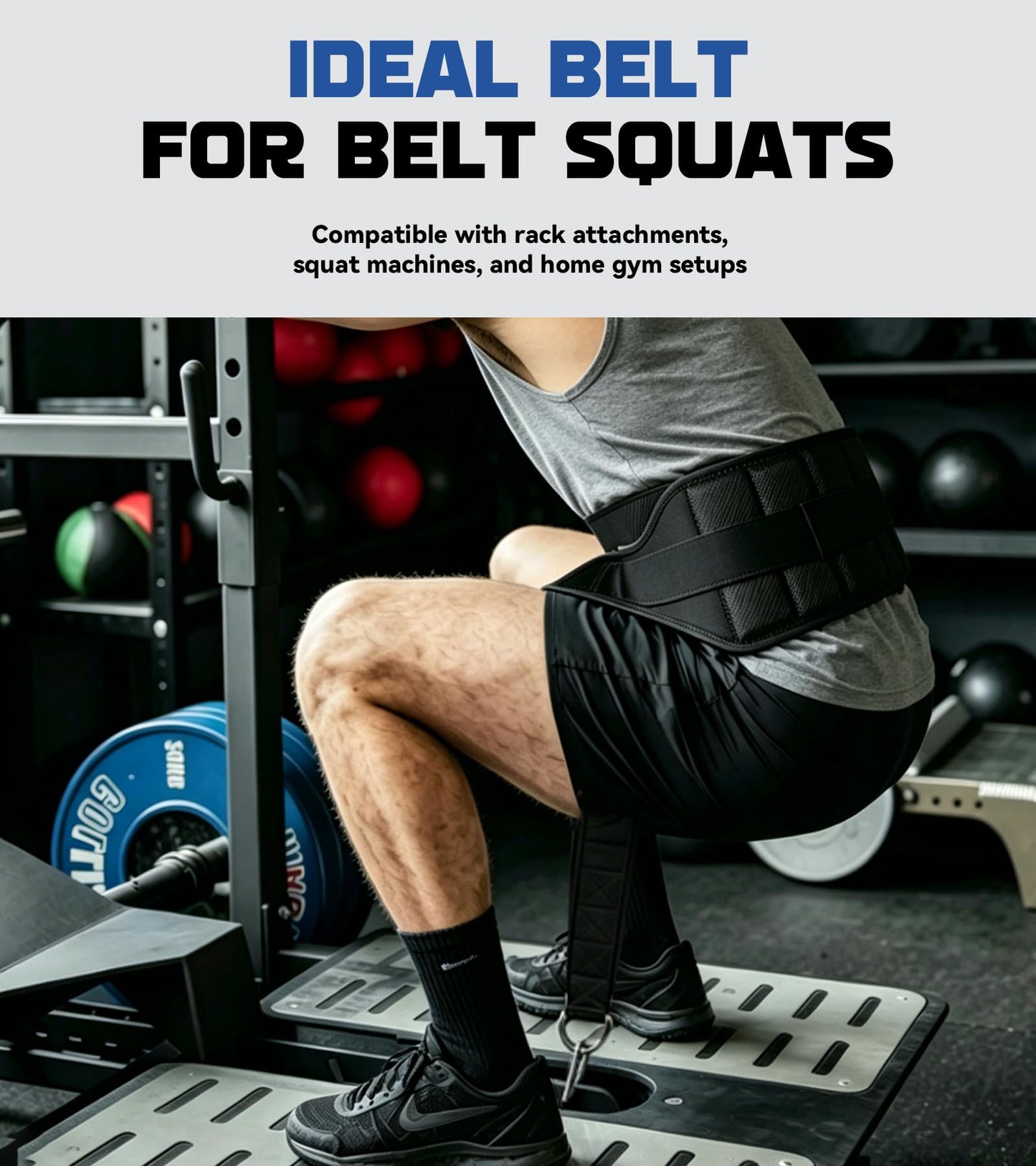 Weight Lifting Belt for Belt Squats, Squat Machine and Rack Attachment, Padded Hip and Thigh Support Belt for Strength Training and Powerlifting