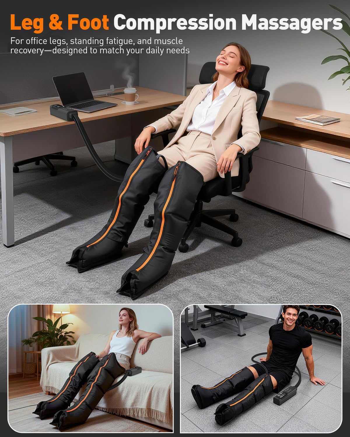 DEKEMASTER Air Compression Leg Massager for Circulation and Pain Relief, Professional Full Leg Compression Boots for Massage Therapy with Adjustable 6 Modes 9 Intensities, Recovery Boots for Women Men