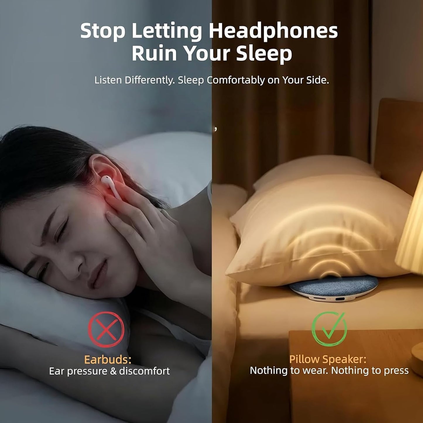 Generic (2Pcs) Bluetooth Pillow Speaker for Sleeping, Ultra Thin Pillow Speaker with White Noise Timer, Wireless Sleep