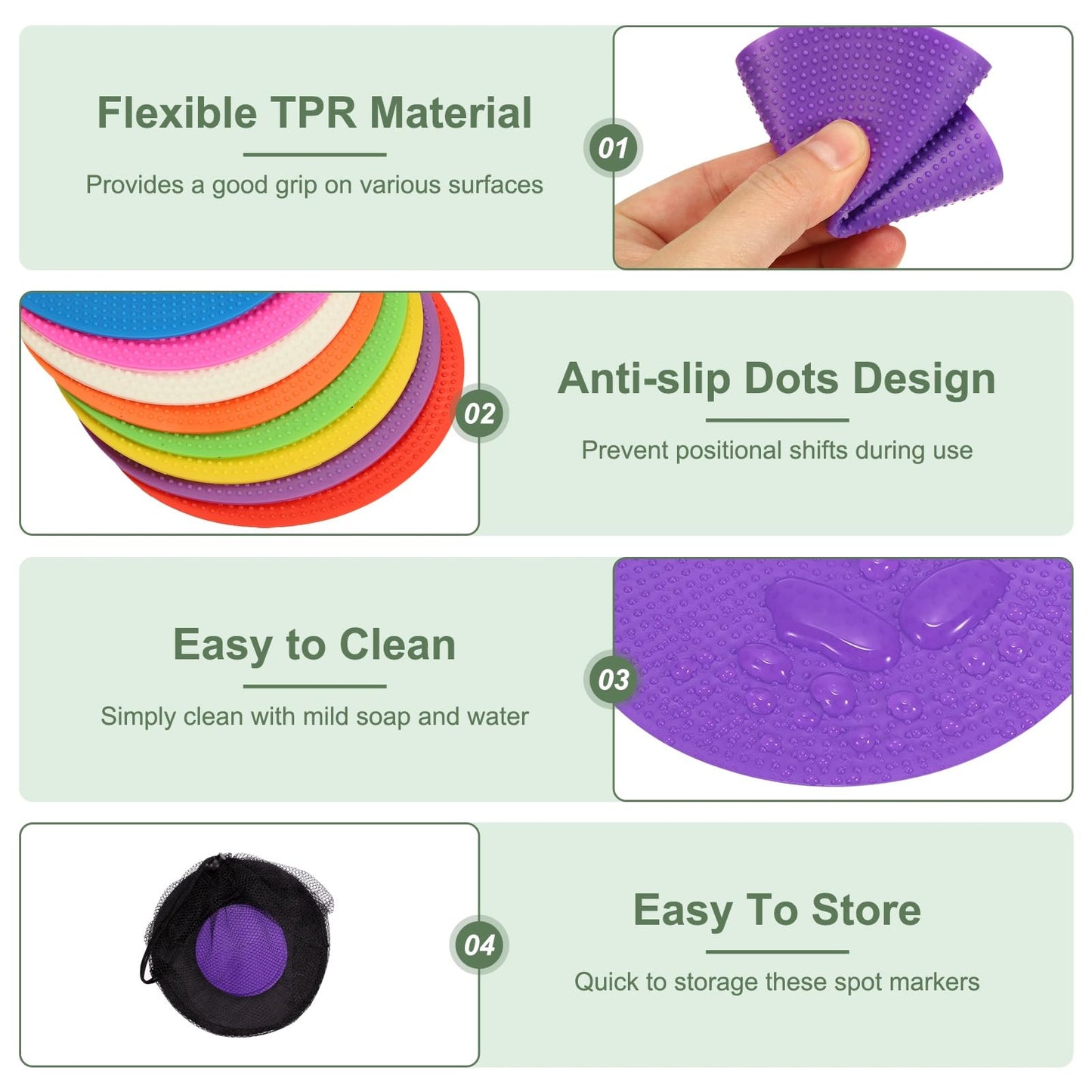 YELARXI Spot Markers, Poly Spot Marker for Agility Training Floor Dots Non Slip Flat Field Cones 9 Pcs & 4 in & Purple-for (Soccer/Speed Training/Gaming/Basketball/Dance Practice)