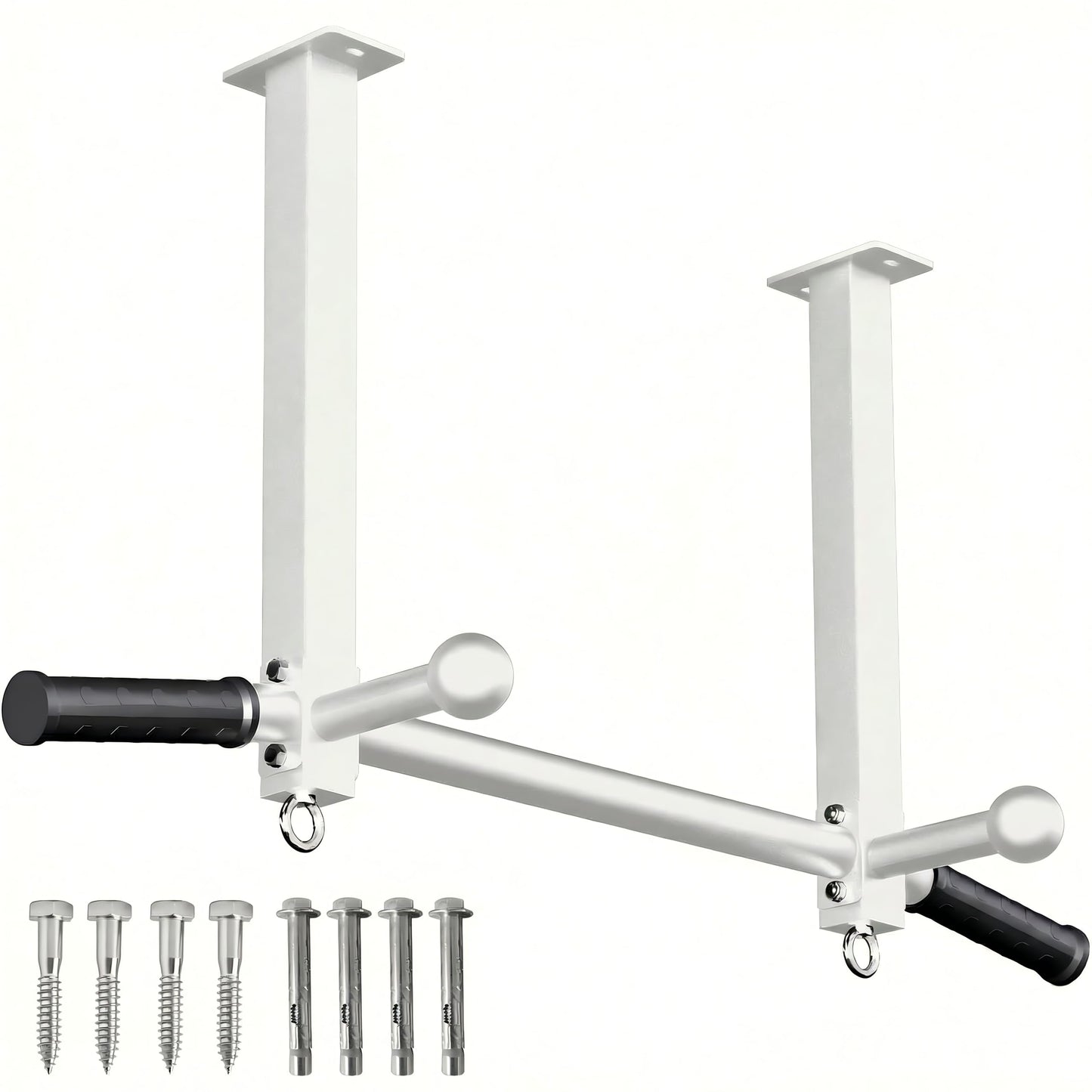 Ceiling Mount Pull Up Bar for Garage/Basement/Rafter - Heavy Duty 600LBS Adjustable Height Multi-Grip Chin Up Bar,Ceiling Joist/Beam (White)