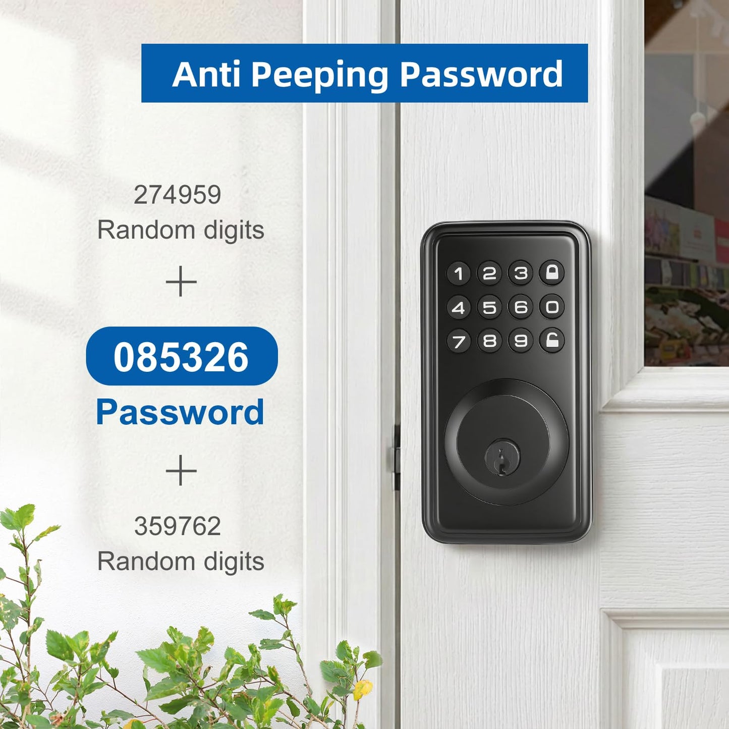 Mlinlccko Digital Passwords Lock an-ti Peeping PIN Passcodes Keyless Entry Door Locks for Security Smart Deadbolt Metal Automatically Time Delay Locking Low Battery Alert