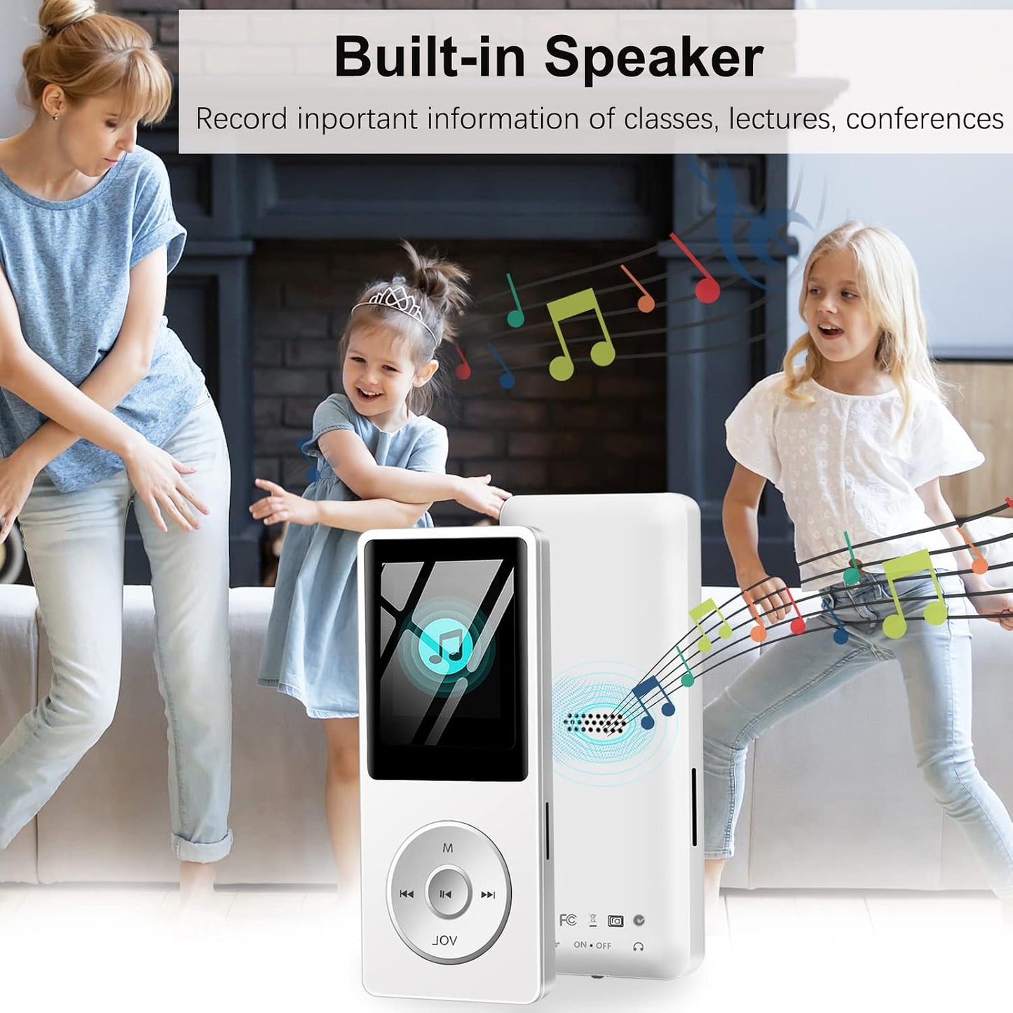 Aigital MP3 32GB Bluetooth Player with TF Card, Portable Music Player with Built-in HD Speaker, Video Function, FM