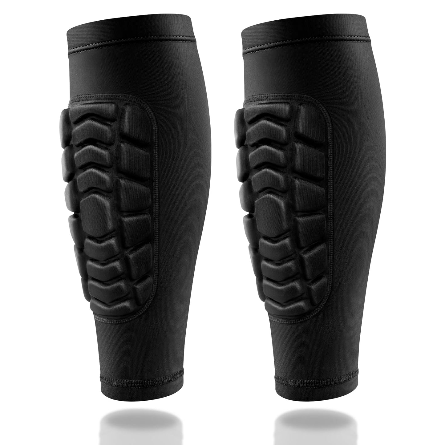 Soccer Shin Guards with Integrated Padding, Ski Shin Guards Sleeves for Kids Youth Adults, Lightweight Compression Calf Sleeves Protective Gear for Multi-Sport (2, Black_2 Pcs, Large)