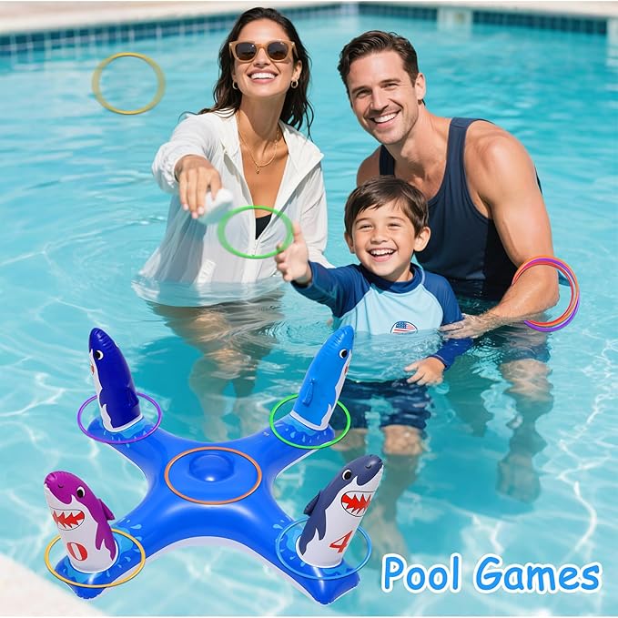 Voiiake Pool Floats Toys Games Set, Inflatable Cross Ring Toss Game Toy with 6pcs Rings for Kids Adults Family, Swimming Pool Water Game