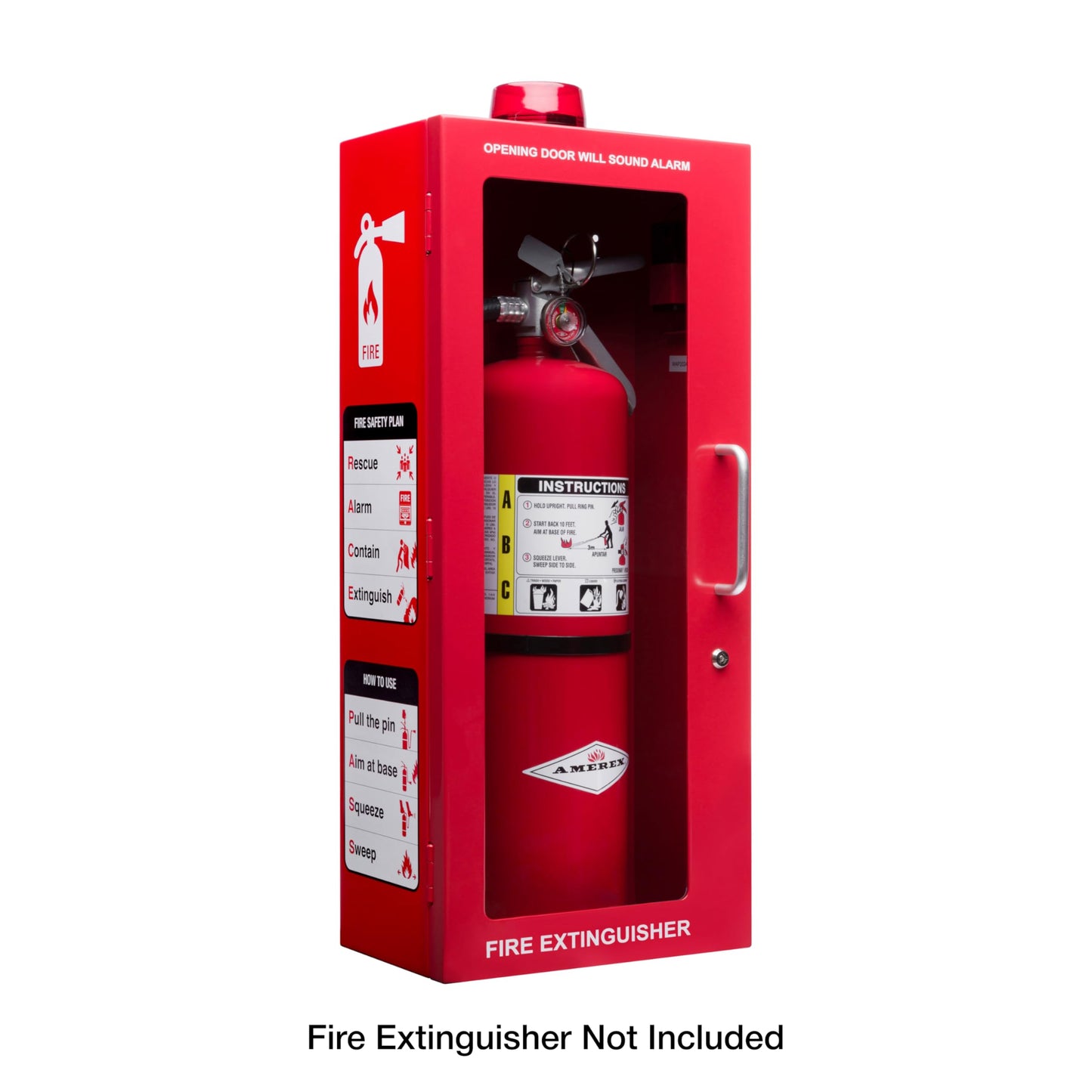 10 lb Fire Extinguisher Cabinet with Alarm, Lock, & Breakable Acrylic Window | Wall or Surface Mount | Fits 5 lb and 10 lb Extinguishers | Fire Safety Instructions Included (10 lb) (Red)