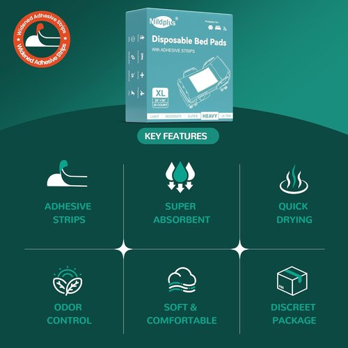MILDPLUS Disposable Bed Pads - Extra Large 30''x36'' Incontinence Underpads with Adhesive Strips - 30 Count
