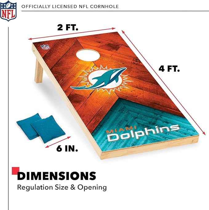 NFL Football 2' x 4' Regulation Size Solid Wood Cornhole Set with Direct Print HD Team Graphics Great Gift for Any Football Fan! Bean Bag Toss Family Outdoor Game