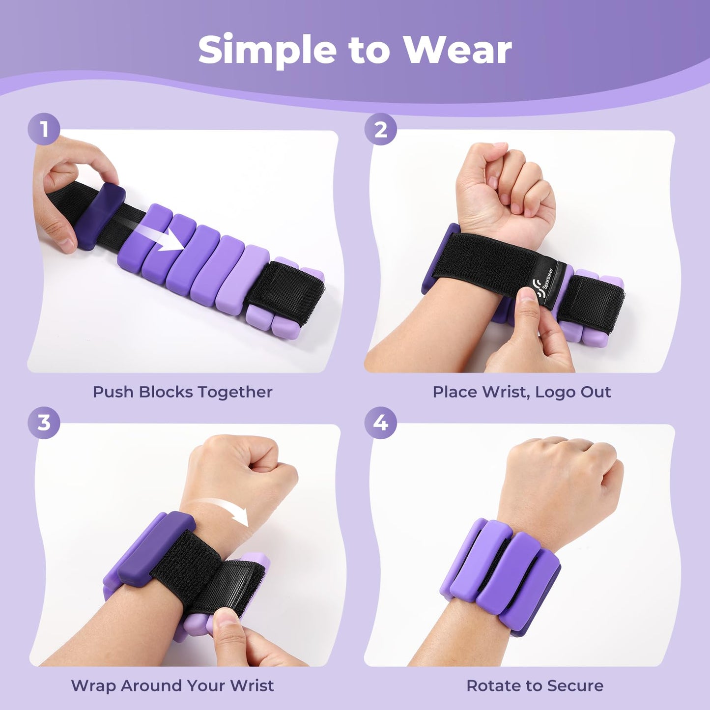 Sportneer Wrist & Ankle Weights for Women & Men Set of 2 (1LB/2LB Each) - Soft Silicone Arm & Leg Weights for Pilates, Yoga, Walking, Barre, Home Workout, Water Aerobics(Halo Violet, 1 LB x 2)