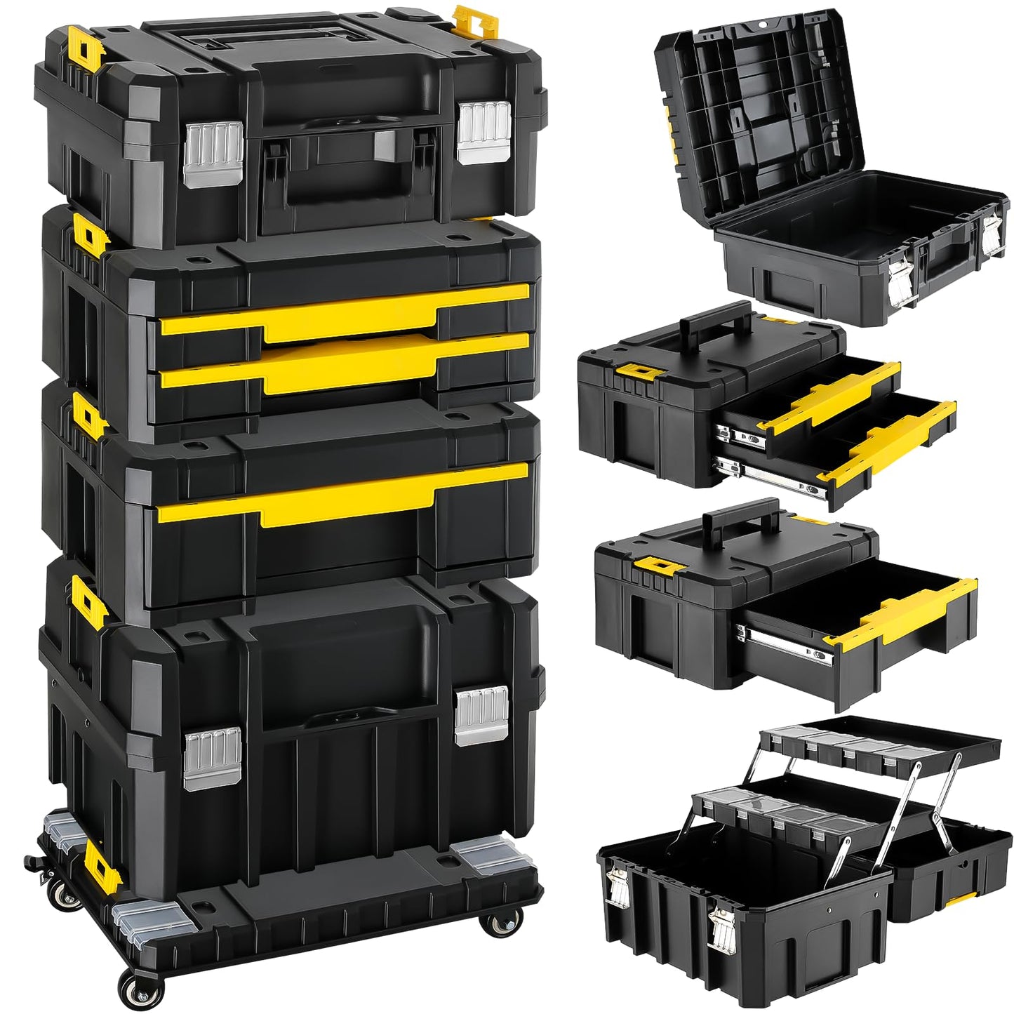 TLGREEN Rolling Tool Box with Wheels, Stackable Design – 4-in-1 Modular Tool Box Organizer, Portable Tool Box with Drawers for Garage Storage, Home Repairs & Workshop Use