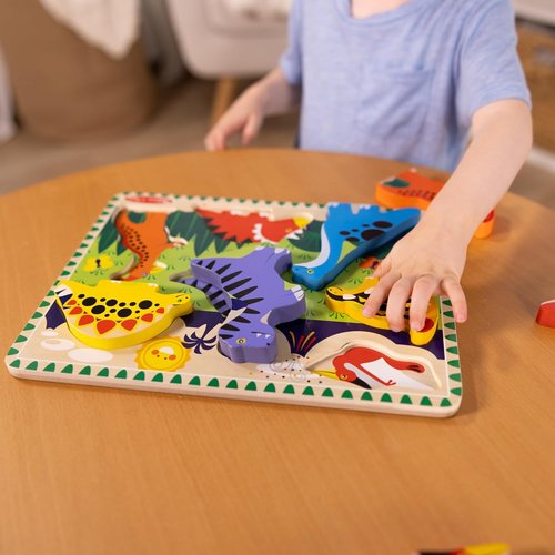 Melissa & Doug Dinosaur Wooden Chunky Puzzle - 7 Pieces | Eco-Friendly FSC Certified