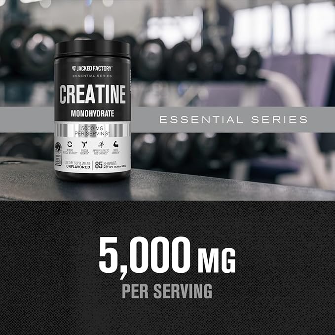 Jacked Factory Creatine Monohydrate Powder 425g - 5g Daily Creatine Supplement for Men and Women, Vegan-Friendly, Third-Party Tested - 85 Servings, Unflavored