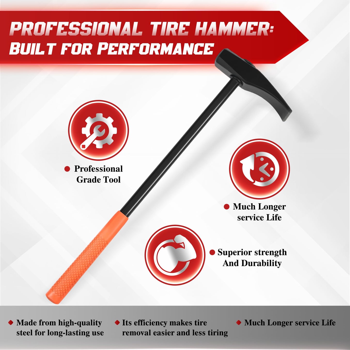 Tire Hammer Bead Breaker & Mount Demount Tool Set for 22.5-24.5 Semi Truck Bus Tires, Manual Tubeless Tire Changing Kit w/ Duck-Billed Wedge, 3-Piece Lever, Bead Keeper - Heavy Duty for Car Repair