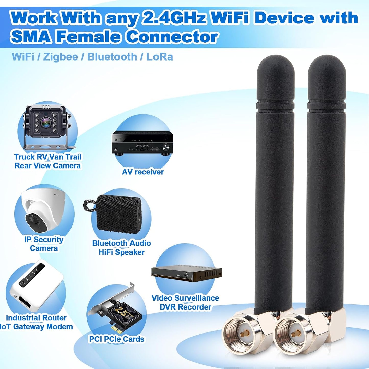 Kaunosta 3dbi 2.4GHz 2.4G 5CM RF1.13 15cm 2PCS WiFi Antenna SMA Male (Inner Pin) Network Bluetooth FPV Small Omni