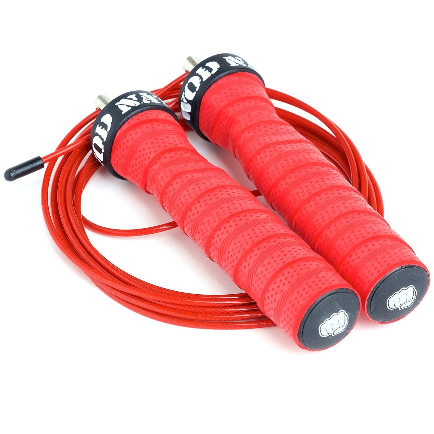 WOD Nation Speed Cable Jump Rope - Adjustable Speed Rope for Double Unders - Skipping Cord for Cardio & Boxing - 11 ft Cable, 2.2/3.3 mm, Red Alloy Steel
