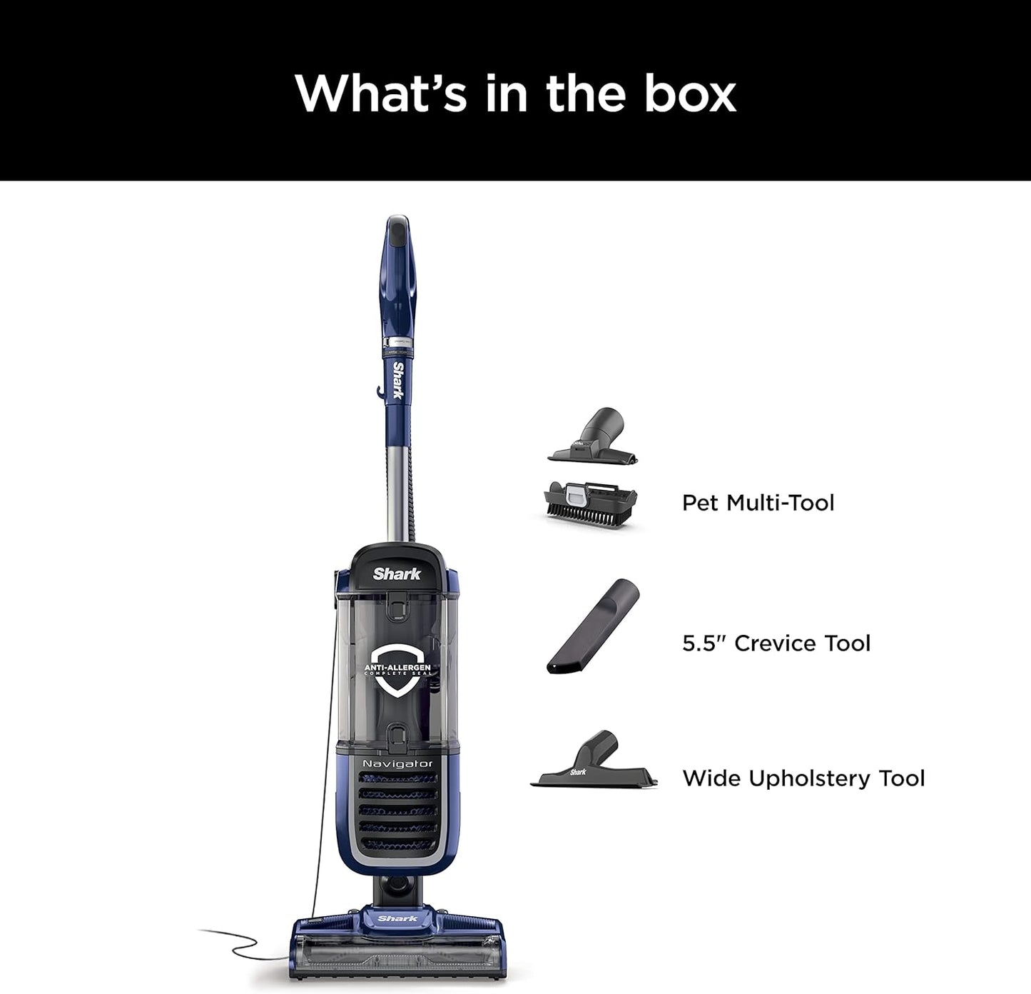 Shark NV151 Navigator Vacuum - HEPA Filtration, Swivel Steering & Pet Power Brush | Navy, Multi-Surface Cleaning