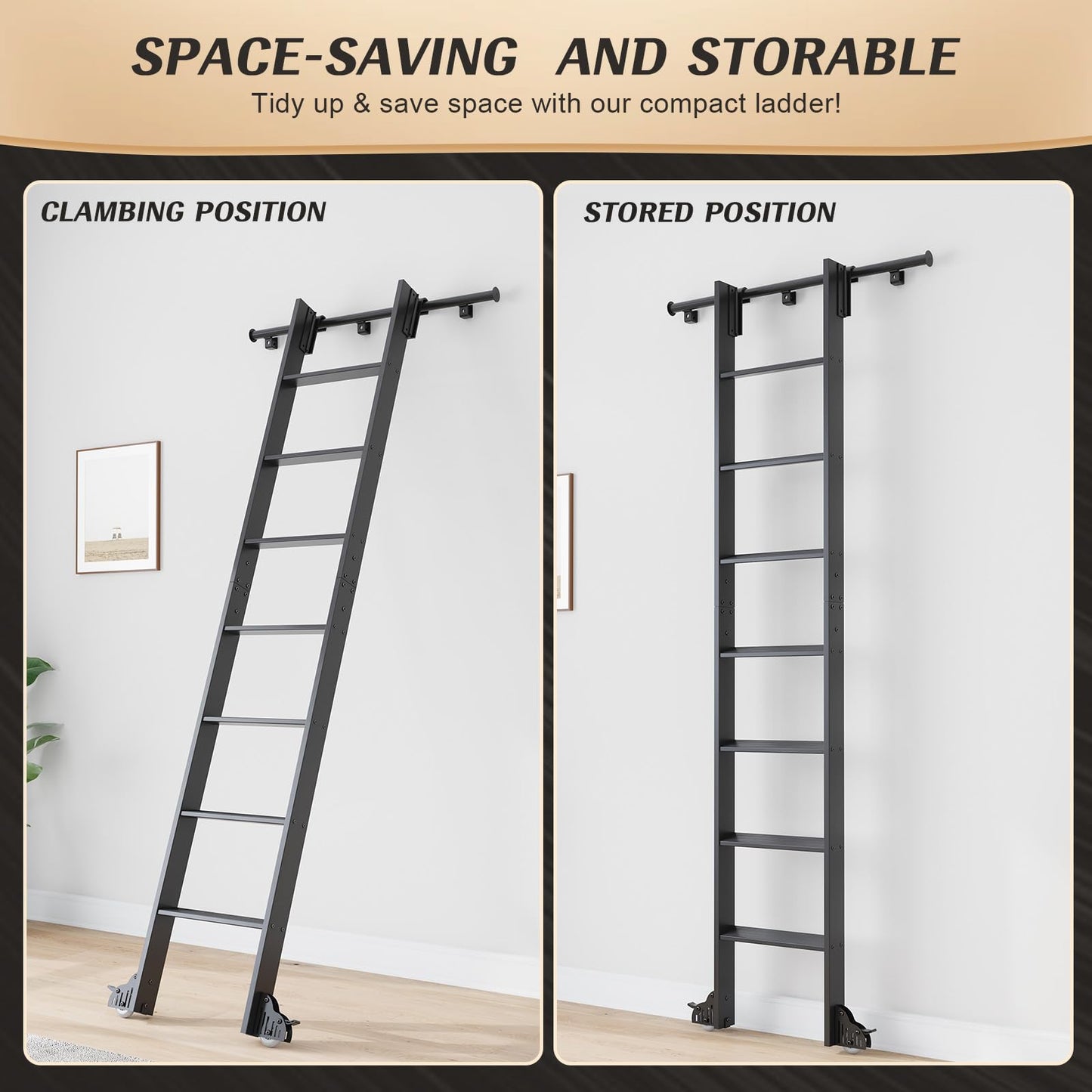 Fredbeck 8ft Rolling Library Aluminium Step Ladder 96" with 12FT Track Kit