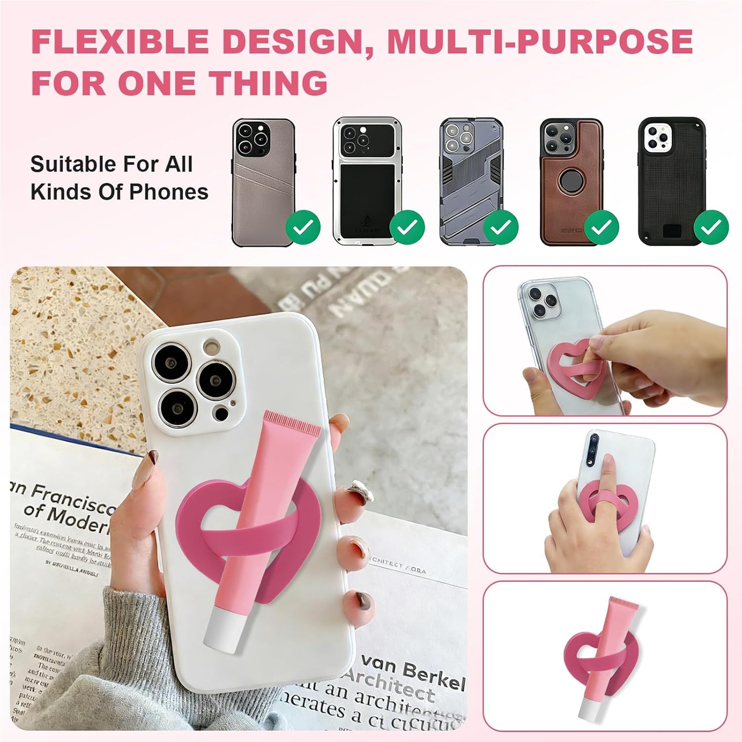Aorotost Silicone Loop Ring Grip Holder, Self-Adhesive Love Finger Loop Holder, Soft and Portable,Compatible Most Phone