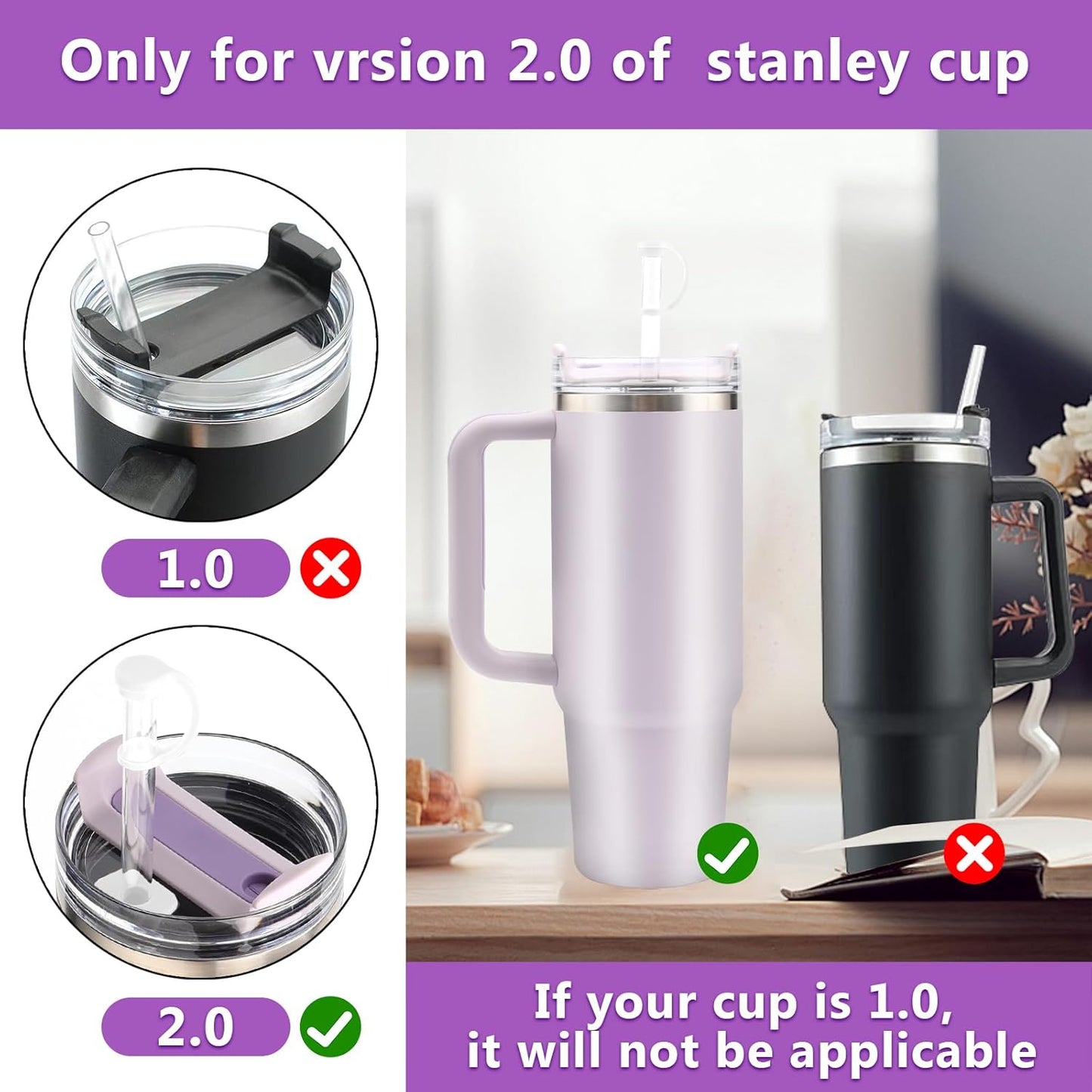 TQRR Silicone Spill Proof Stopper Set for Stanley 40/30 oz Quencher H2.0 Tumbler | Includes Straw Covers & Leak Stoppers