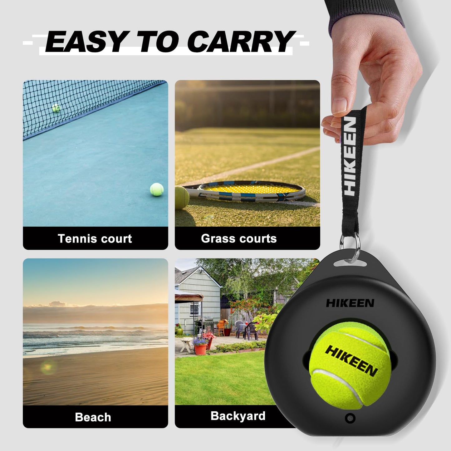 Hikeen Premium Tennis Trainer Rebound with Metal Base,Portable Solo Tennis Trainer Set with 3 Highly Elastic String Balls,Tennis Practice Equipment for Adult Kids an Beginners - Black