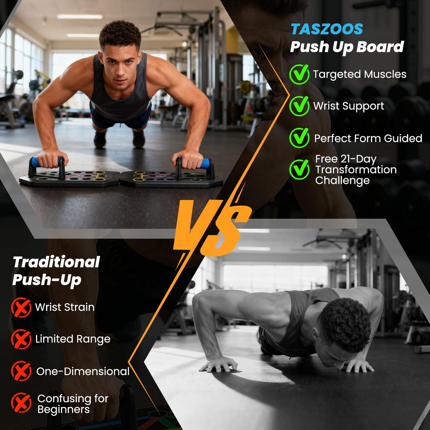 TASZOOS Portable Push Up Board - 20 in 1 Foldable Pushup Board Fitness - Push Up Bar at Home Gym - Strength Training Equipment for Men and Women