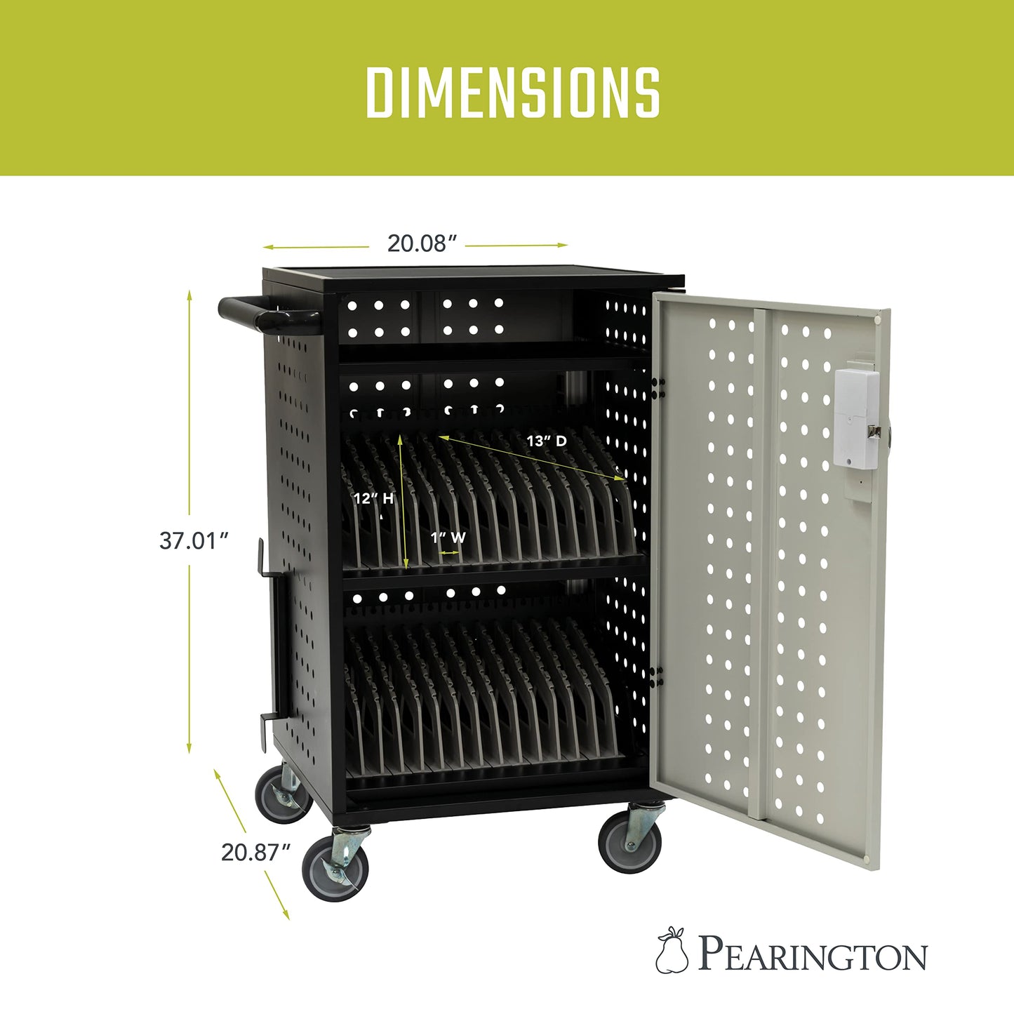 Pearington 30 Device Charging Cart with Electric Key Card Lock, Charger Organization, Cable Management, Laptop-Chromebook Charging Mobile Storage Station, Black and Grey
