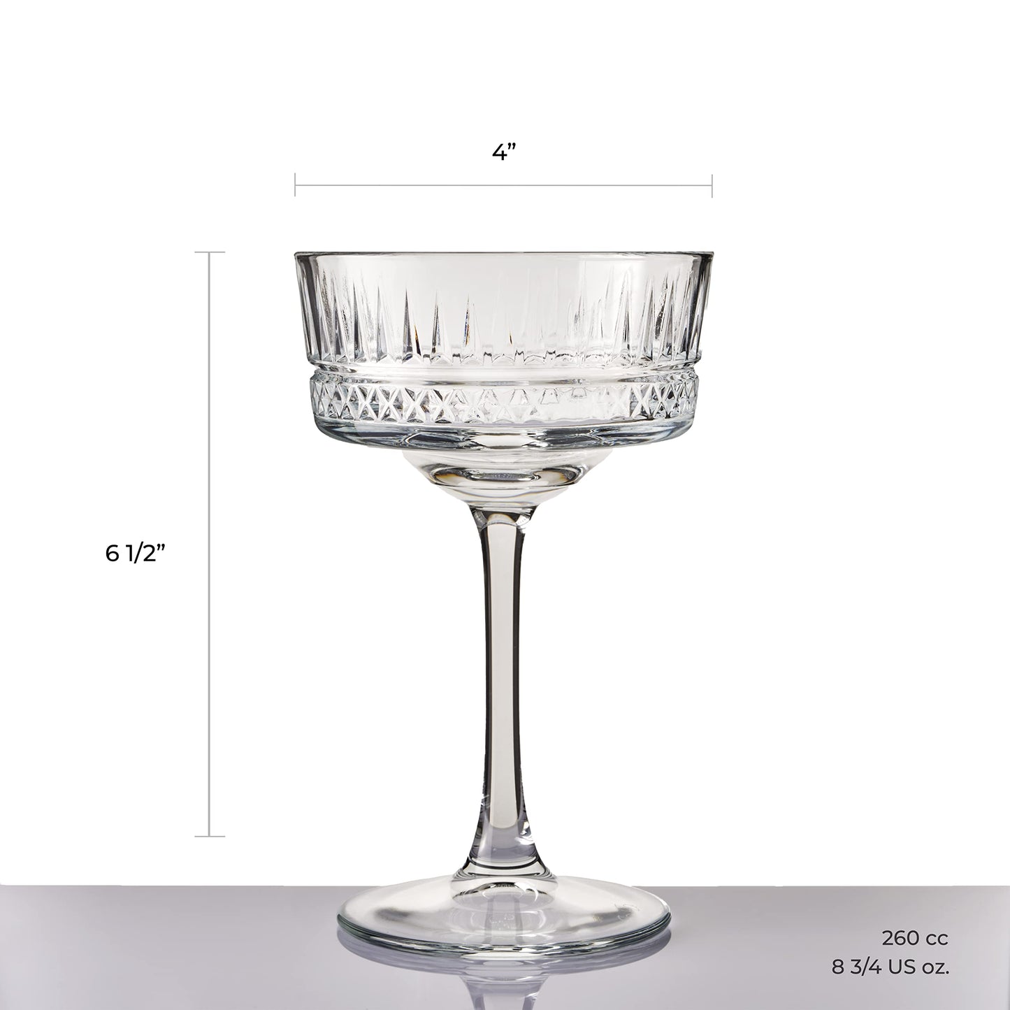 Pasabahce Vintage Coupe Glasses Set Of 6 - Exclusive Champagne, Cocktail, Martini, Wine Glasses - Long Stem Glassware - 8.8 oz - Perfect for Parties, Gifts, Housewarming, Weddings,Aniversary