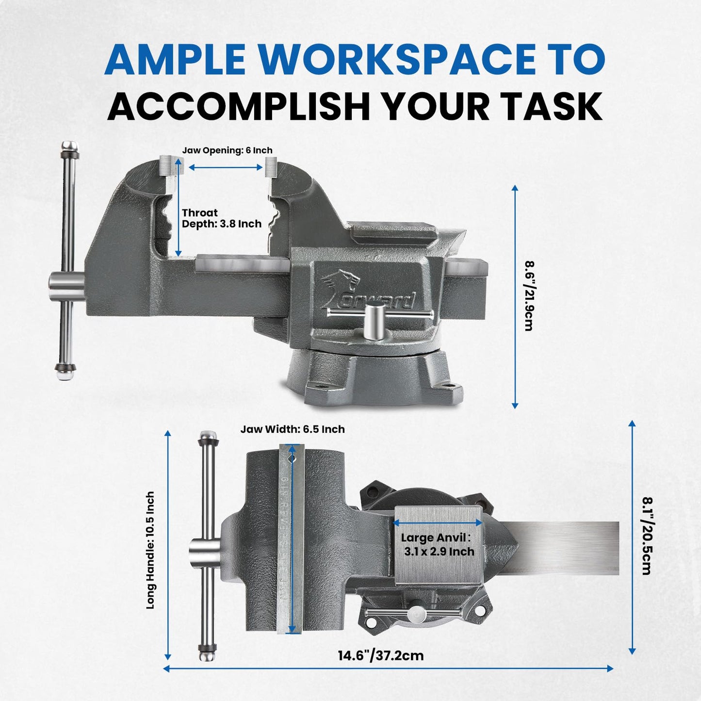 Forward CR60A 6.5 Inch Bench Vise and C-Clamp 3 Piece Set