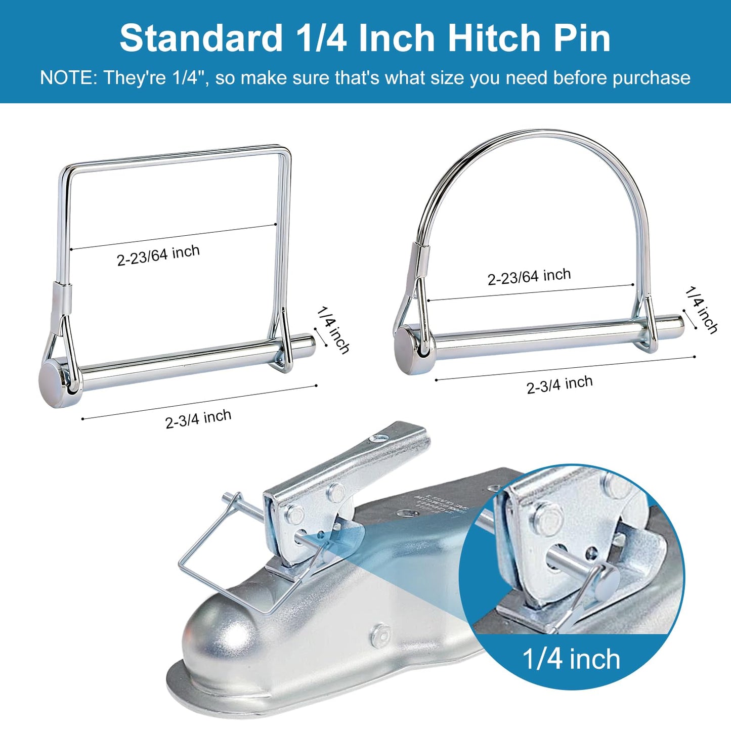Aurdeayi 8PC Trailer Hitch Pin, Standard 1/4 Inch Hitch Pins, Strong Trailer Coupler Pin Safety Lock, Easy Hook Up Locking Retainer, Perfect for Tractor, RV, Farm Yard Equipment