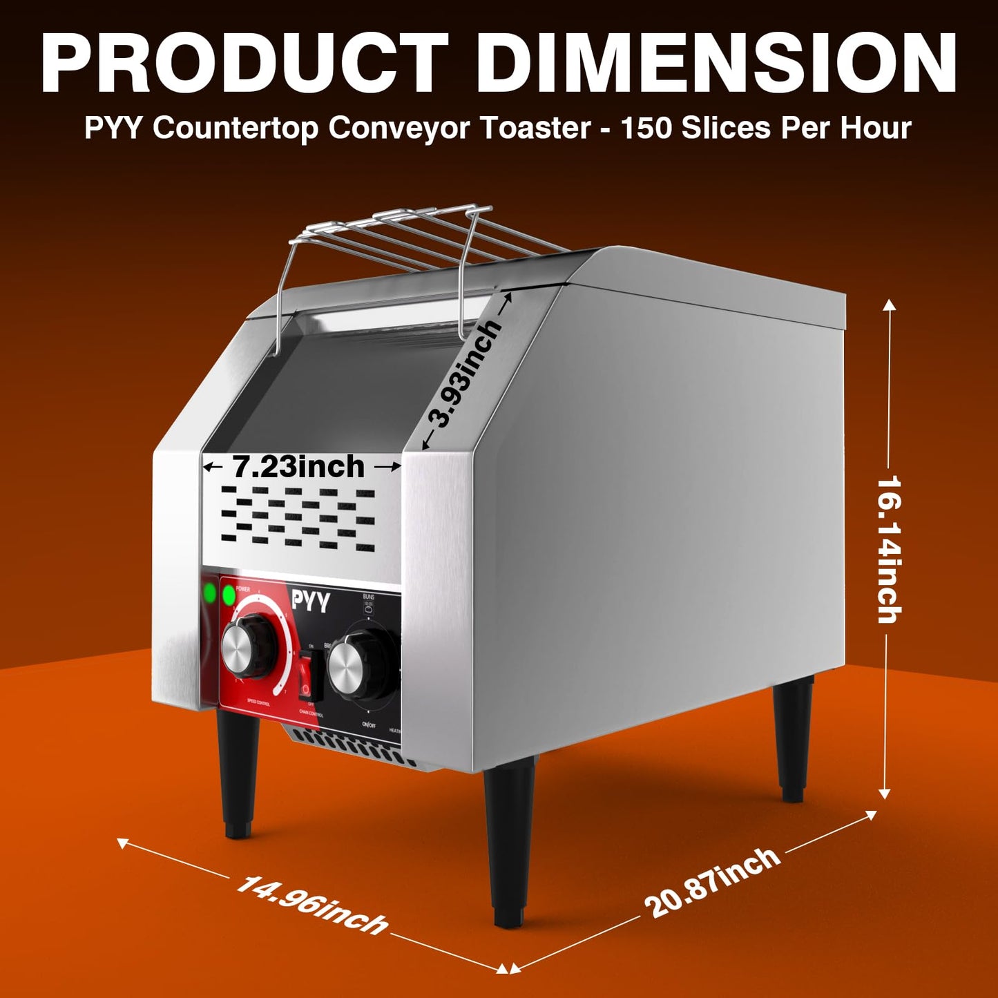 PYY Commercial Conveyor Toaster 150pcs/h - Electric Conveyor Belt Toaster for Toast, Bun, Bagel, Bread, Heavy Duty Stainless Steel Toaster Oven for Restaurant, Bakery, Buffet Use