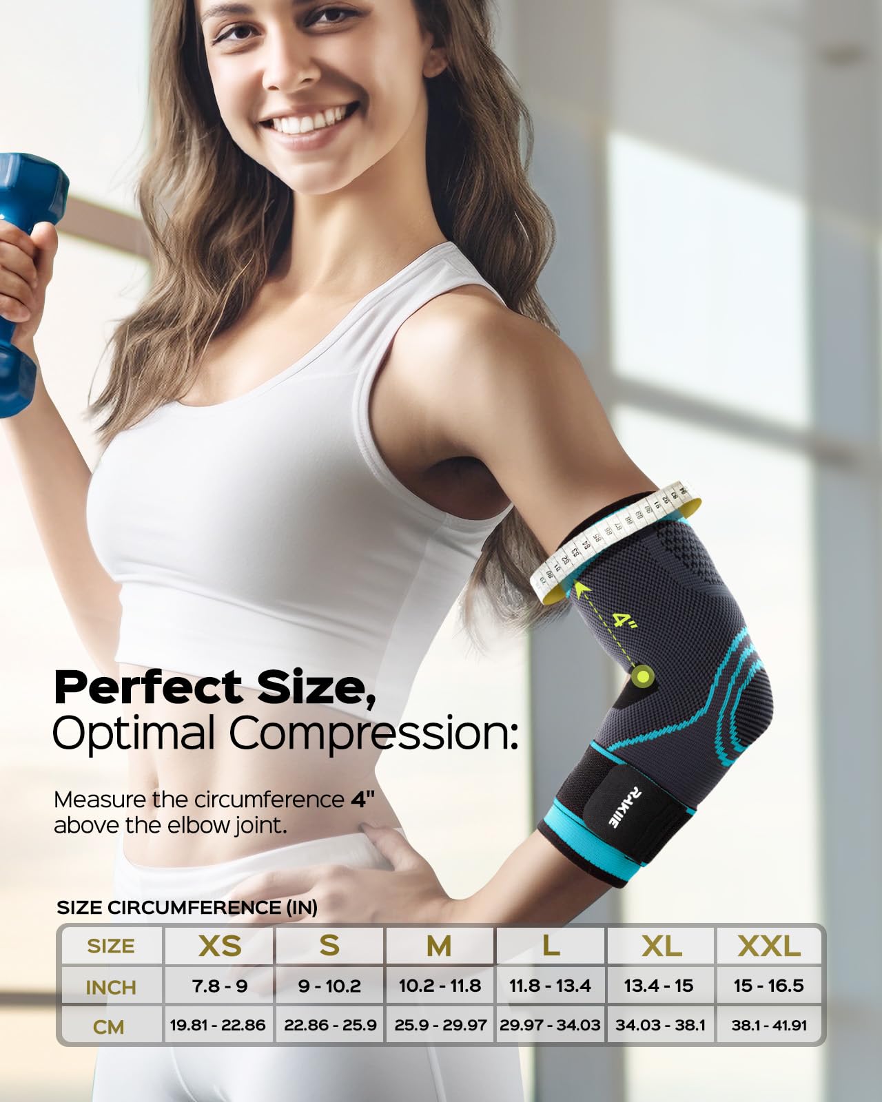 Rakiie Elbow Compression Sleeve 2 Pack, Elbow Brace for Tendonitis and Tennis Elbow, Pain Relief Elbow Brace for Men & Women, Elbow Sleeve Reduce Joint Pain for Tennis, Golfer, Workouts, Blue (M)