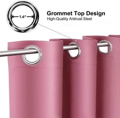ChrisDowa Grommet Blackout Curtains - Thermal Insulated Room Darkening Panels (Pink, 52W x 72L)