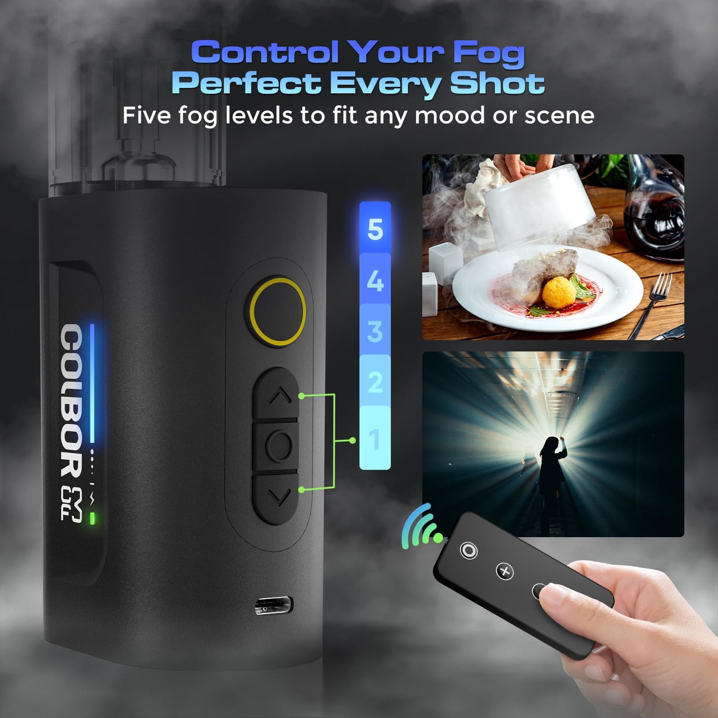 COLBOR CF3 Portable Fog Machine, Mini Handheld Smoke Machine for Photography with Remote Control, Small Fogger Haze Maker with 60° Tilt-Protection for Indoor Outdoor Christmas Party Cosplay