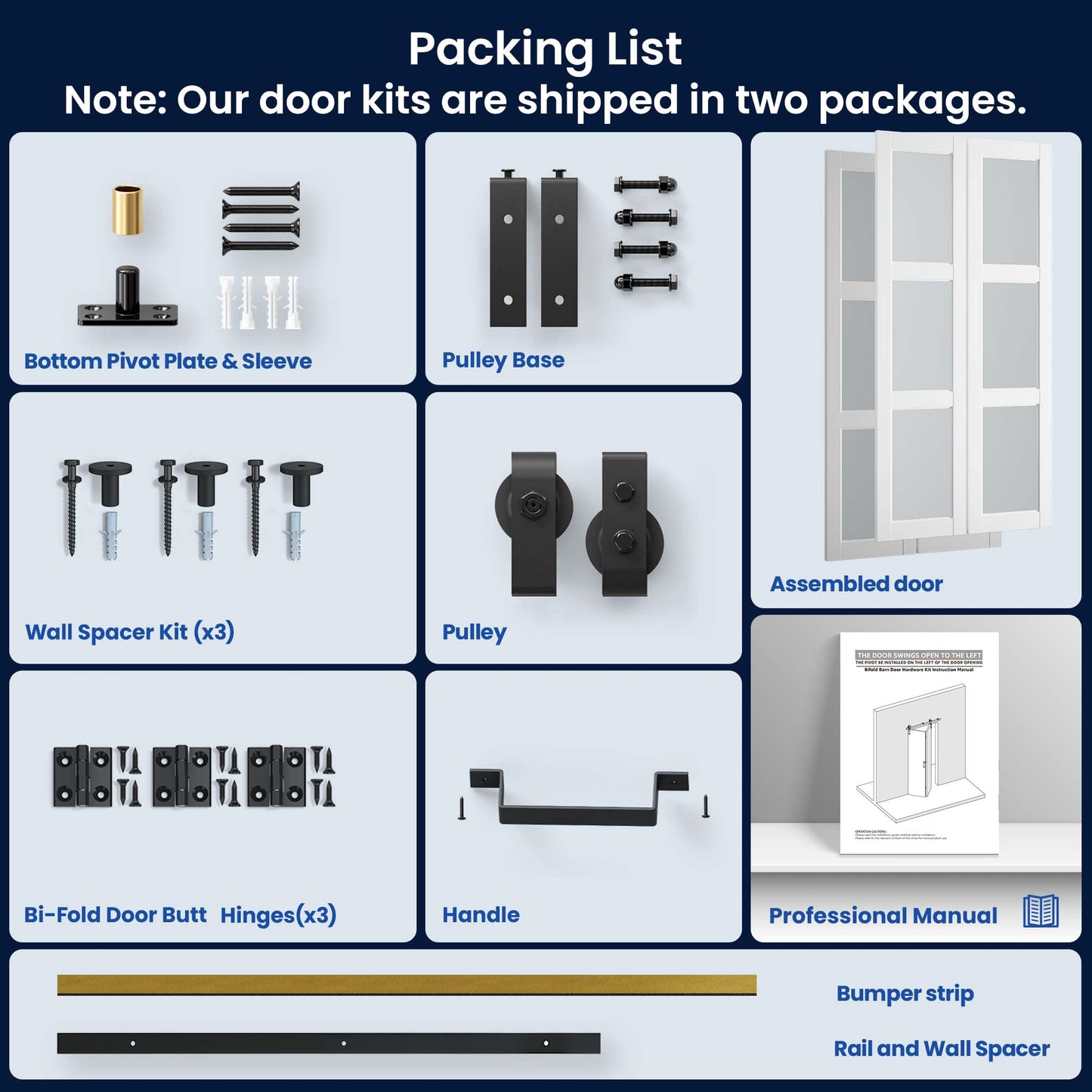 SMARTSTANDARD 72in x 84in Bifold Barn Door, Frosted Glass Barn Door with Hardware Kit Included, Pre-Drilled Holes Easy Assembly -Solid Barn Doors Slab Covered with Water-Proof PVC Surface, White