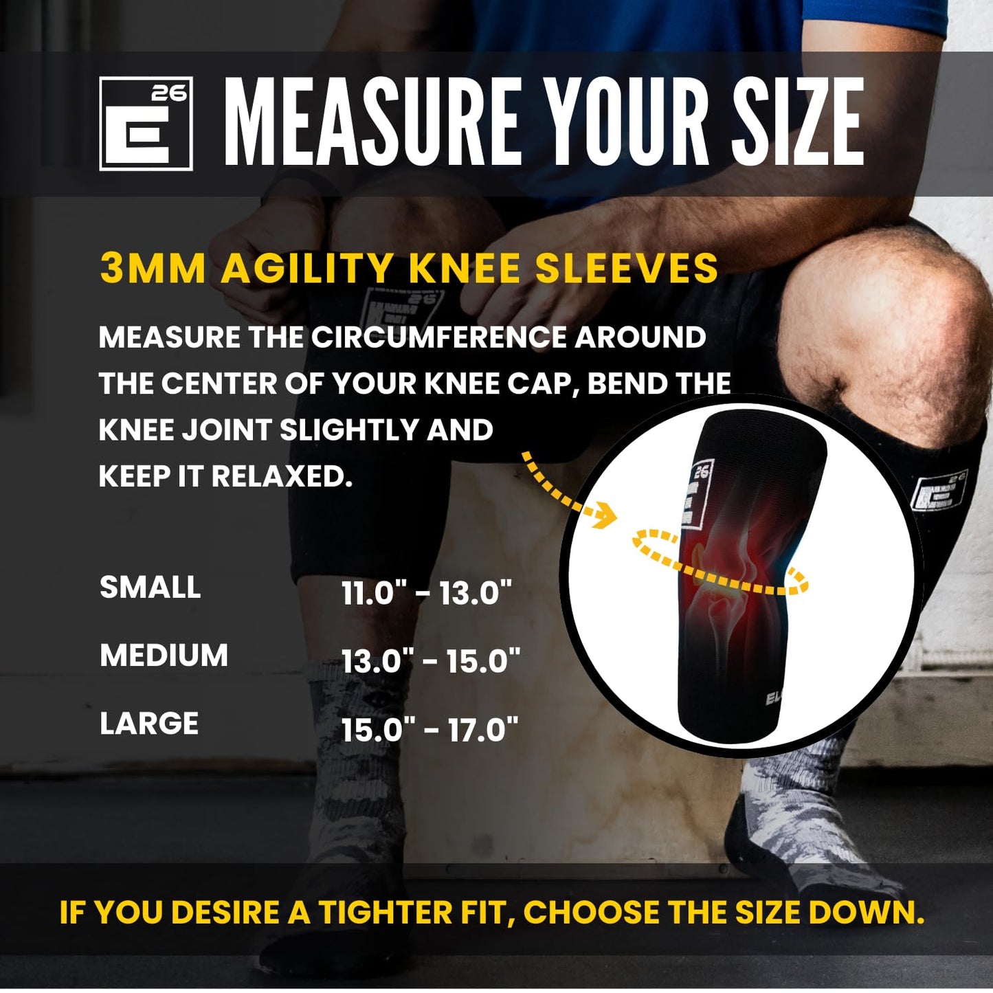 Element 26 Agility Knee Compression Sleeve - 1 Pair (3mm) Compression Knee Sleeve - Knee Support for Working Out - Running & Weight Lifting Knee Sleeves | For Men & Women (Medium, Black)