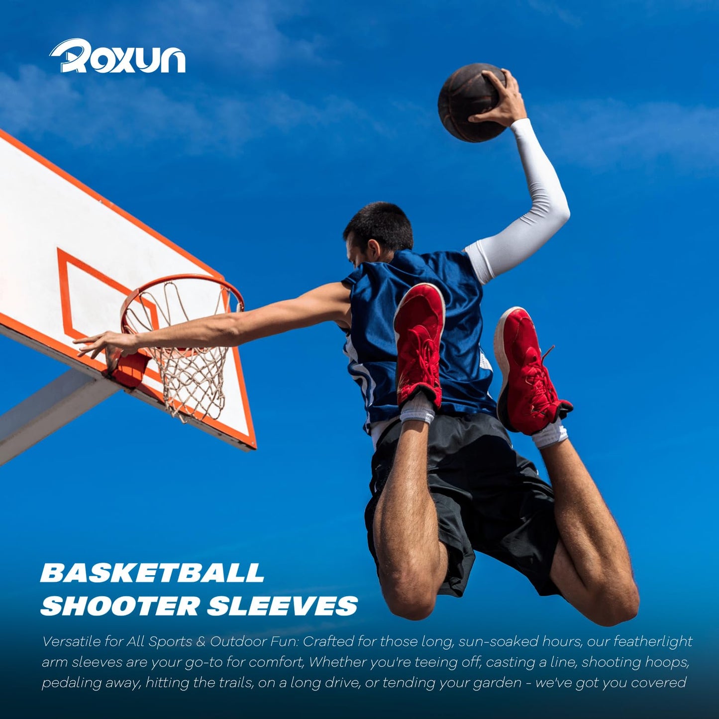 ROXUN 2 Pairs Arm Sleeves, Cooling UV Sun Protection Sports Compression for Men/Women Black+White