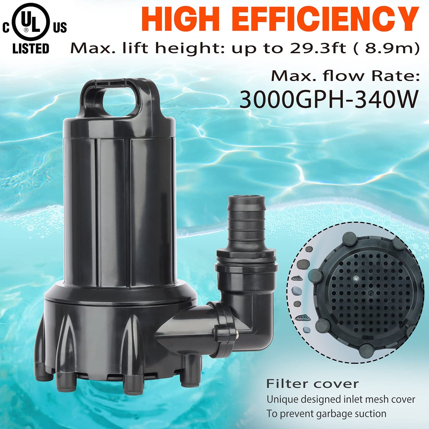 WaterRebirth (PB3000,3000GPH) High Flow Submersible Water Pump-Home/Inline Water Pump-Submersible Pump-Water Transfer Pump-Aquarium Pump